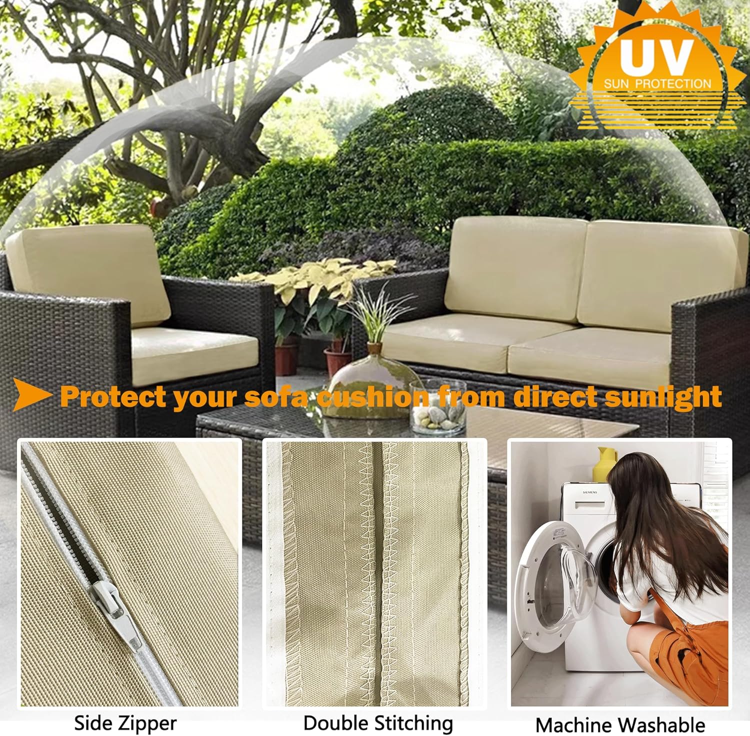 Patio Cushion Covers 24x24 Waterproof Outdoor Cushion Covers for Patio Furniture 4Pack Patio Cushion Slicovers Replacement Outdoor Seat Cushion Slip Cover for Wicker Chair, Tan - Image 5