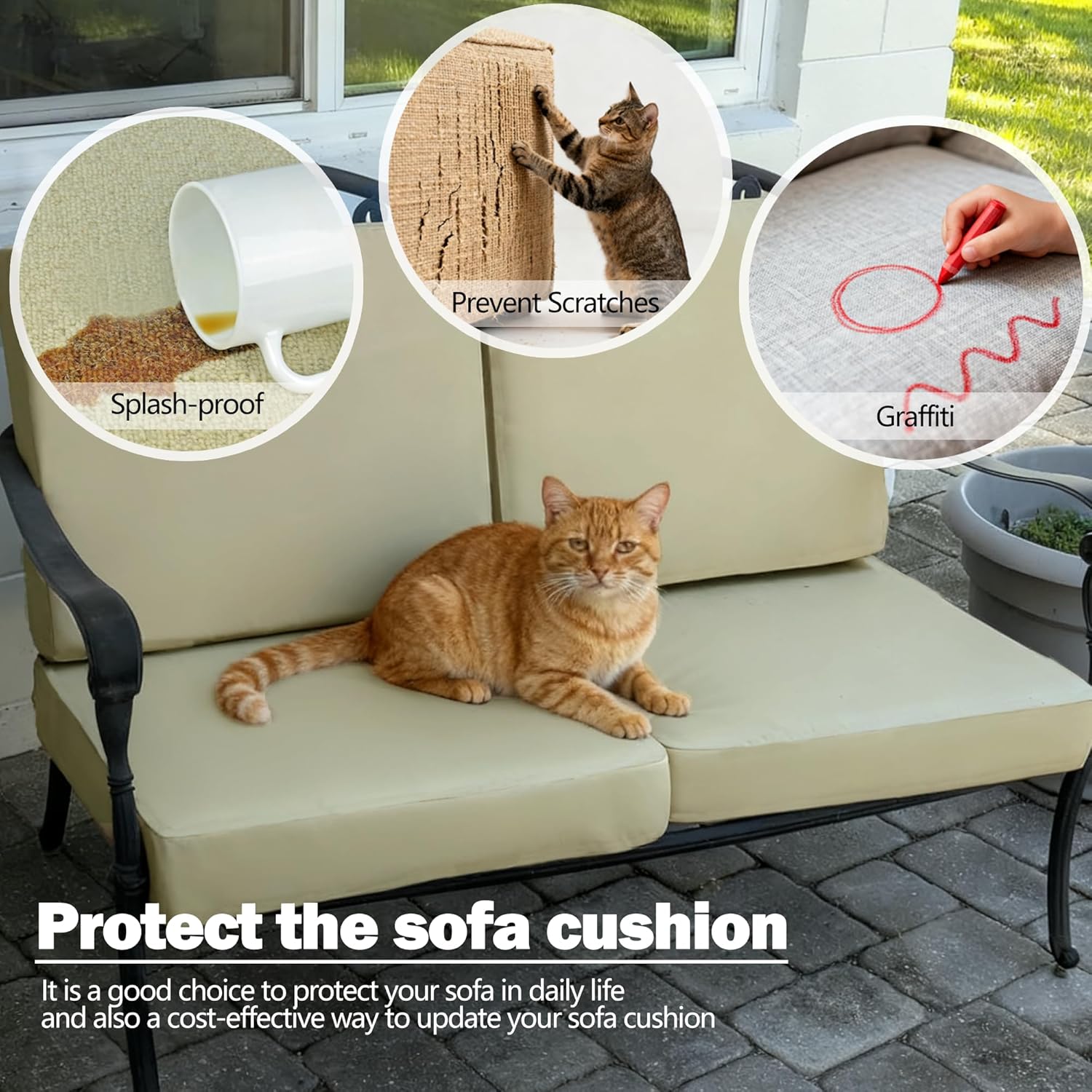 Patio Cushion Covers 24x24 Waterproof Outdoor Cushion Covers for Patio Furniture 4Pack Patio Cushion Slicovers Replacement Outdoor Seat Cushion Slip Cover for Wicker Chair, Tan - Image 7