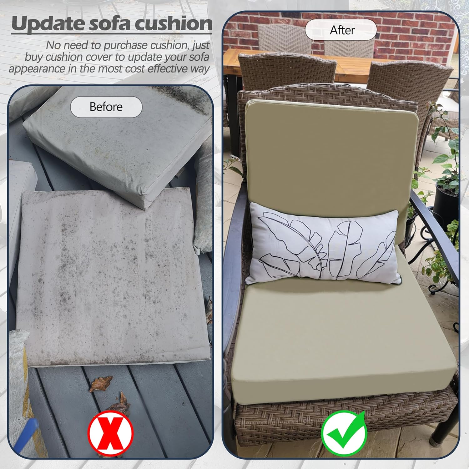 Patio Cushion Covers 24x24 Waterproof Outdoor Cushion Covers for Patio Furniture 4Pack Patio Cushion Slicovers Replacement Outdoor Seat Cushion Slip Cover for Wicker Chair, Tan - Image 8