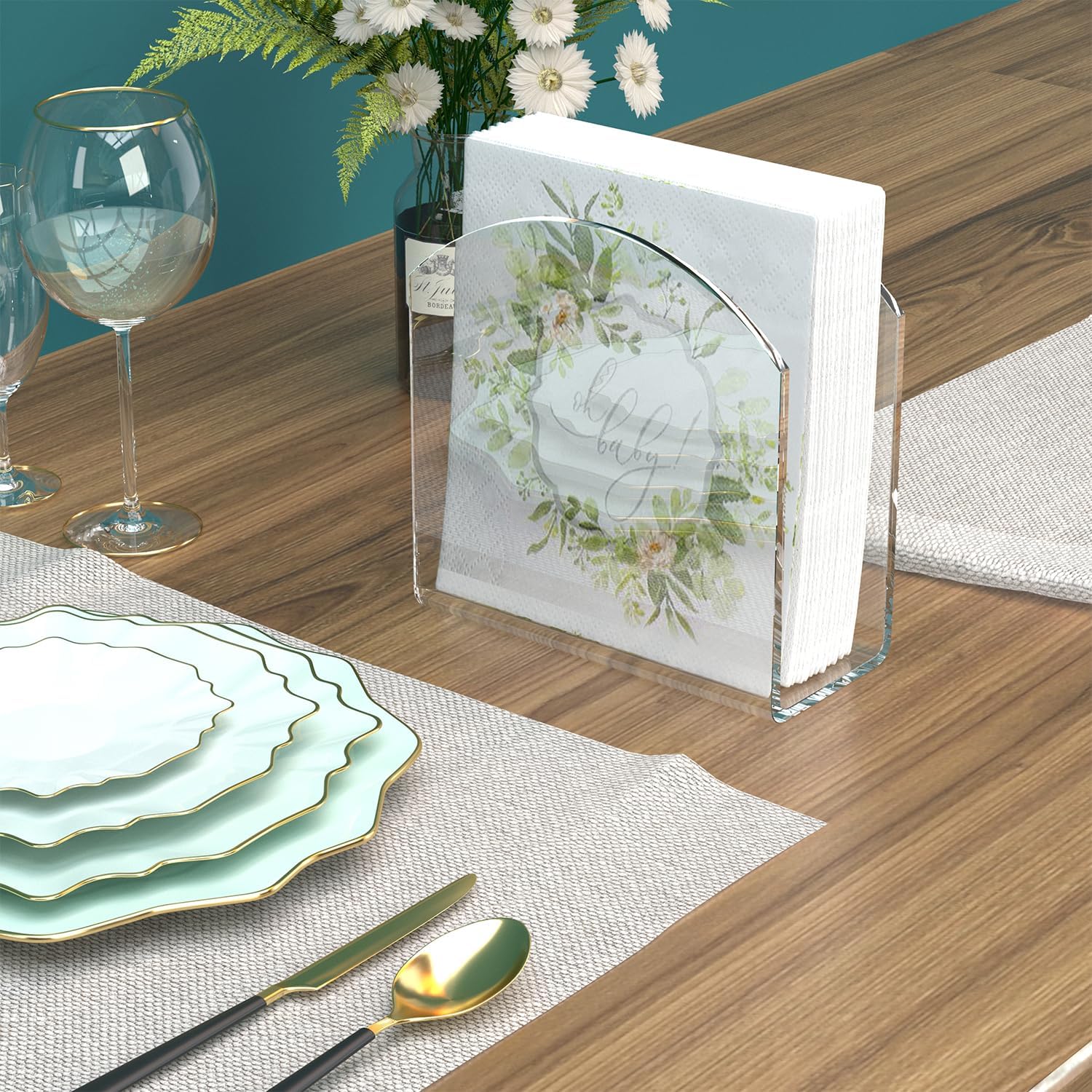 Napkin Holder, 2 Pack Clear Acrylic Napkin Tissue Holder for Table,Tissue Paper Cocktail Napkin Holder for Kitchen, Dinner Napkin Dispenser for Bar, Restaurant - Image 5