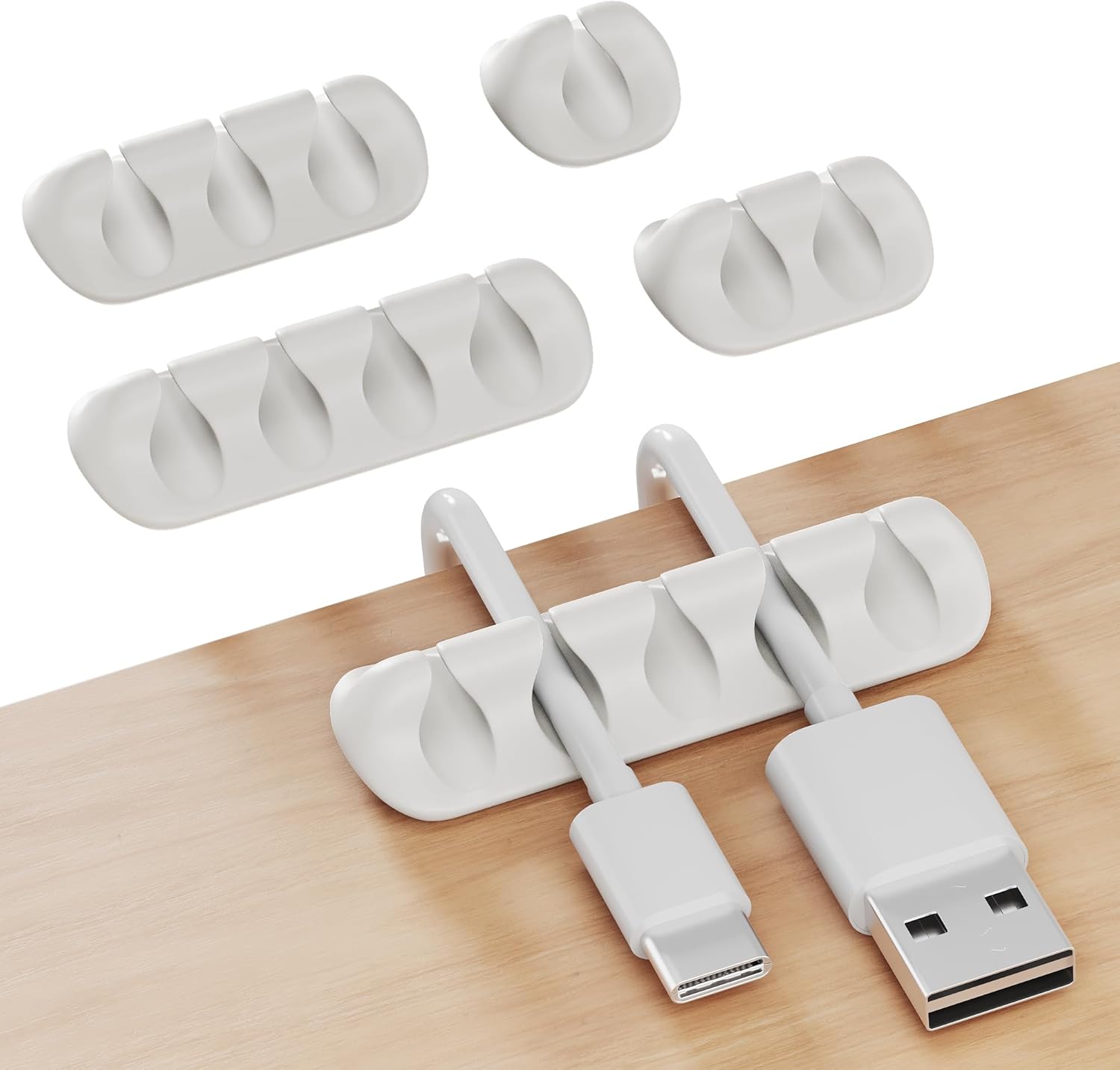 Cord Organizer for Desk Cable Holder for Nightstand Charger Organizer Adhesive Desktop Versatile Wire Multislot Clips and Table Management Accessories Office Spaces New White 5 Pack, 15 Slots - Image 1