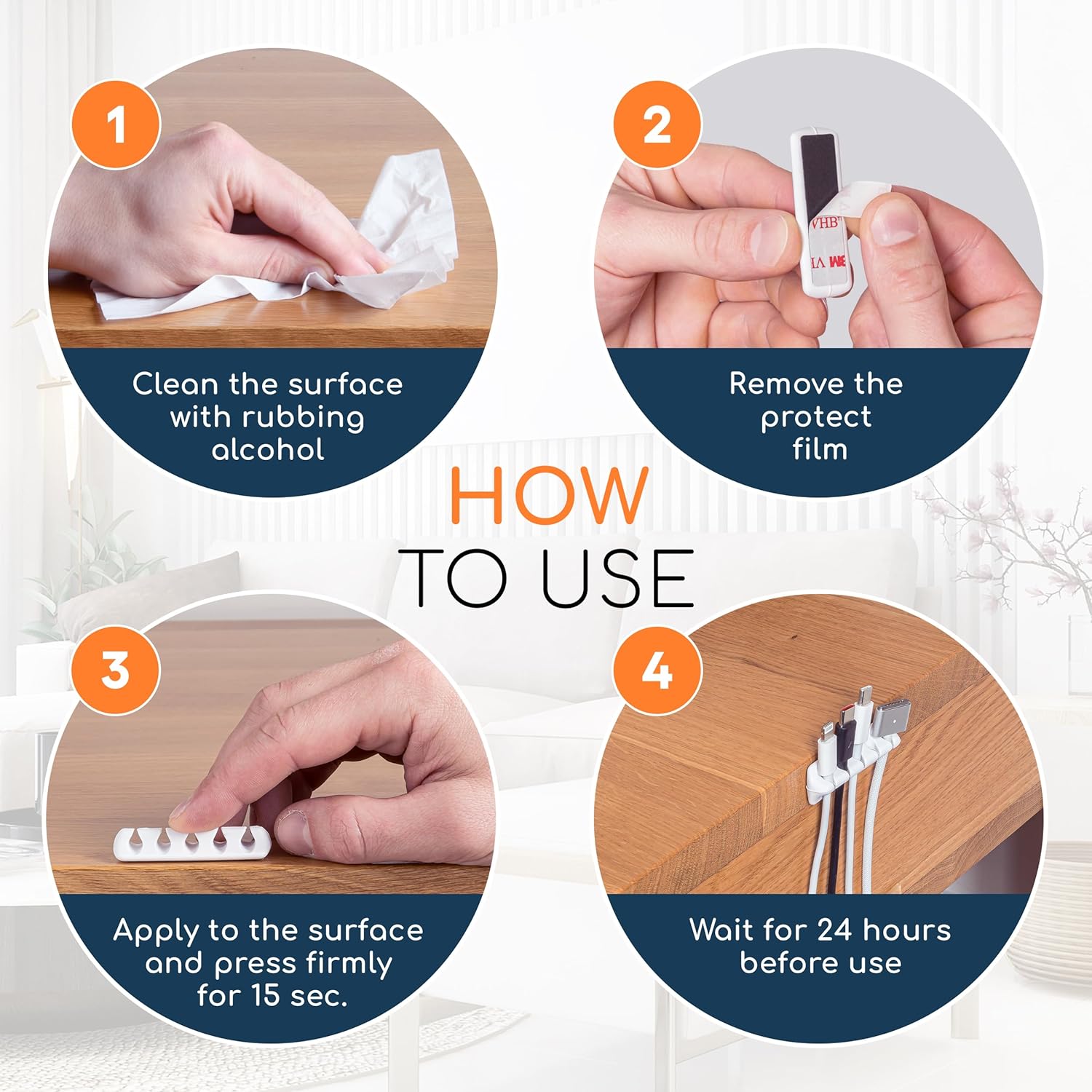 Cord Organizer for Desk Cable Holder for Nightstand Charger Organizer Adhesive Desktop Versatile Wire Multislot Clips and Table Management Accessories Office Spaces New White 5 Pack, 15 Slots - Image 7