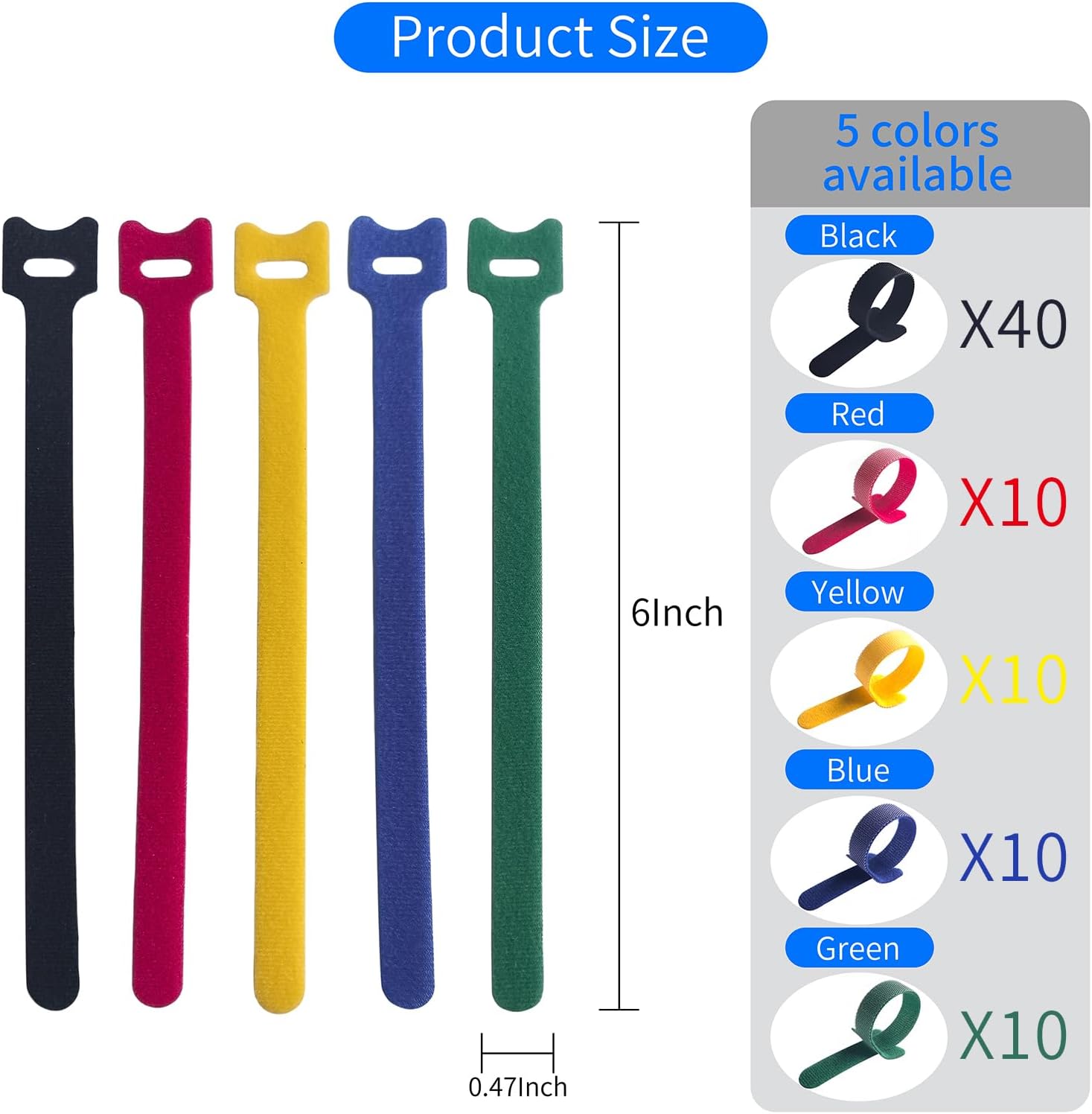 6 Inches Multi-Colour Reusable Cable Ties Cord Straps Multi-Purpose Wire Ties Cord Wrap Hook and Loop Organizer Cable Management,Adjustable Cord Ties for Organizing Home,Office,Data Centers,80 PCS - Image 2