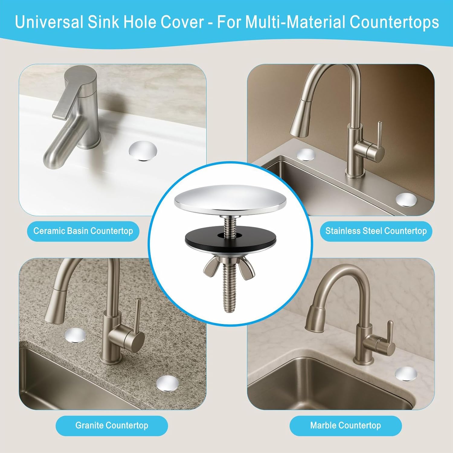 2-Inch Faucet Hole Cover, Sink Hole Cover, Solid Brass Chrome-Plated Kitchen Sink Tap Hole Plate Stopper Cover for Home Kitchen and Bathroom, Kitchen Sink Hole Covers (Silver) - Image 5