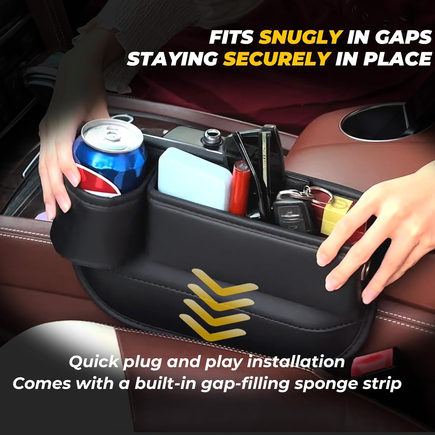 Anti-Drop Car Seat Gap Filler Organizer, Premium Leather Console Organizer, Easy Access to Phone/Keys, Universal Fit for Car SUV Truck Multi-Purpose Essentials Organizer(2PC) - Image 4