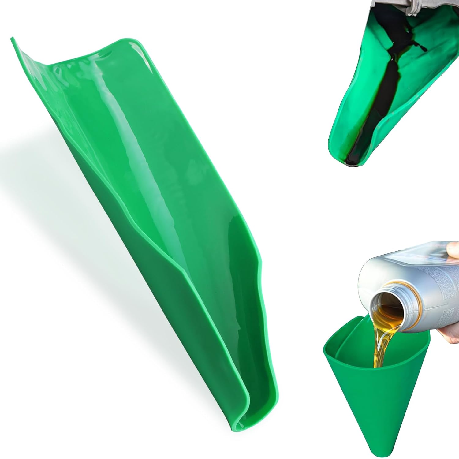 Reused Flexible Foldable Oil Funnel, Multi-Purpose Form a Funnels for Automotive Use, Easy to Clean Small Wide Mouth Funnel for Oil Drain, Available in Green - Image 1