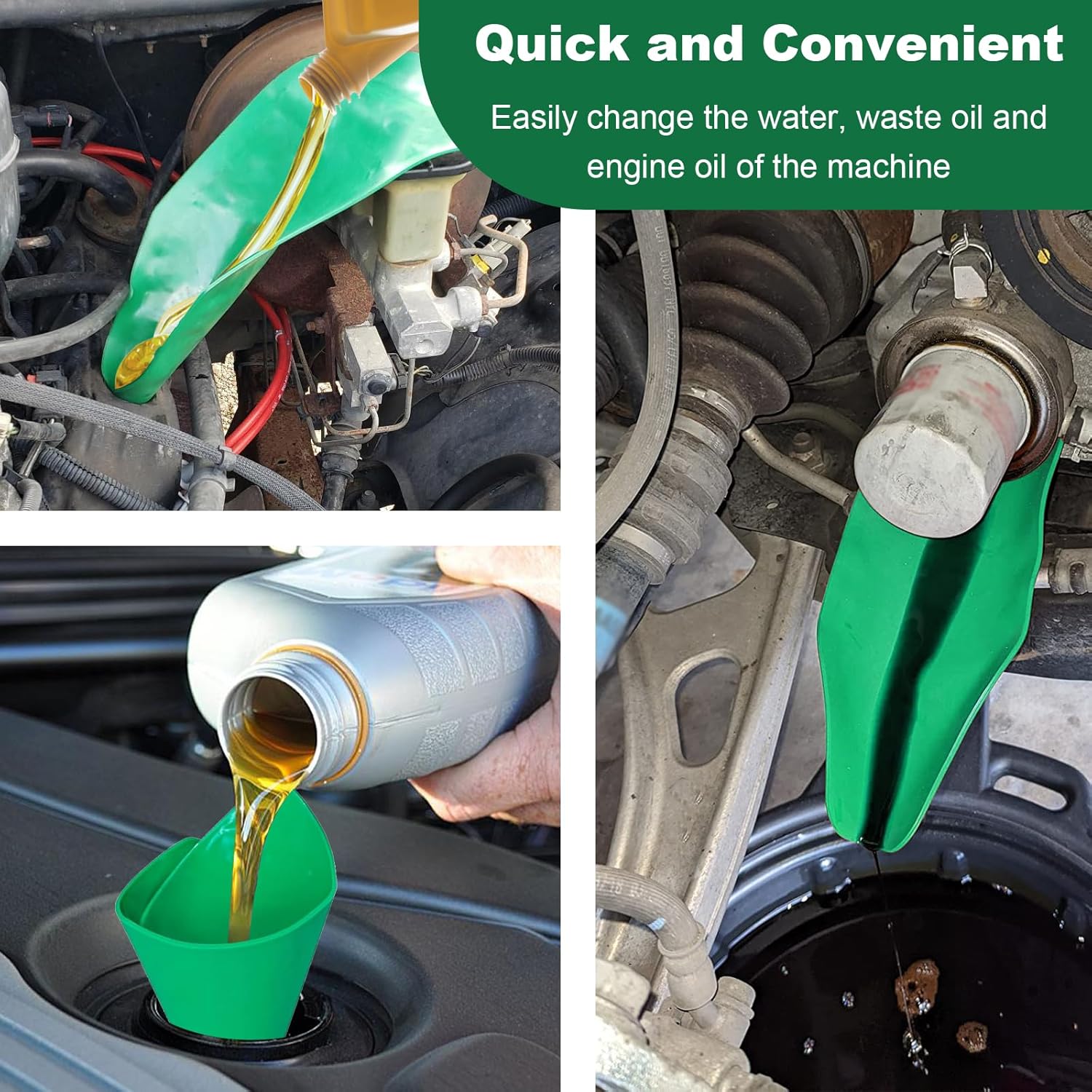 Reused Flexible Foldable Oil Funnel, Multi-Purpose Form a Funnels for Automotive Use, Easy to Clean Small Wide Mouth Funnel for Oil Drain, Available in Green - Image 3