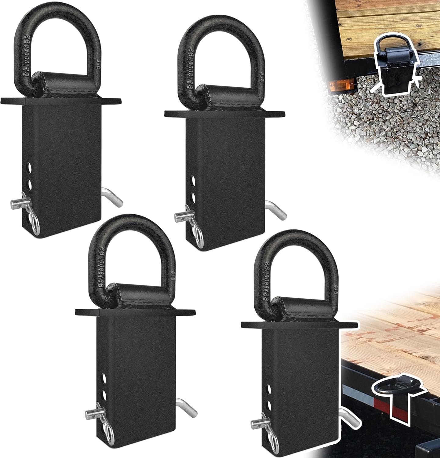 Stake Pocket D Rings 4Pcs 18000lbs Heavy Duty Removable D-Ring Stake Pocket Tie Down for Utility Trailers and Flatbeds with Hitch Pin, Removable Tie Down Utility for Flatbed Cargo Trucks, Black - Image 1