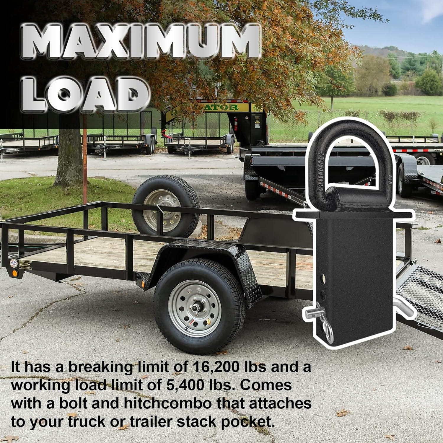 Stake Pocket D Rings 4Pcs 18000lbs Heavy Duty Removable D-Ring Stake Pocket Tie Down for Utility Trailers and Flatbeds with Hitch Pin, Removable Tie Down Utility for Flatbed Cargo Trucks, Black - Image 4