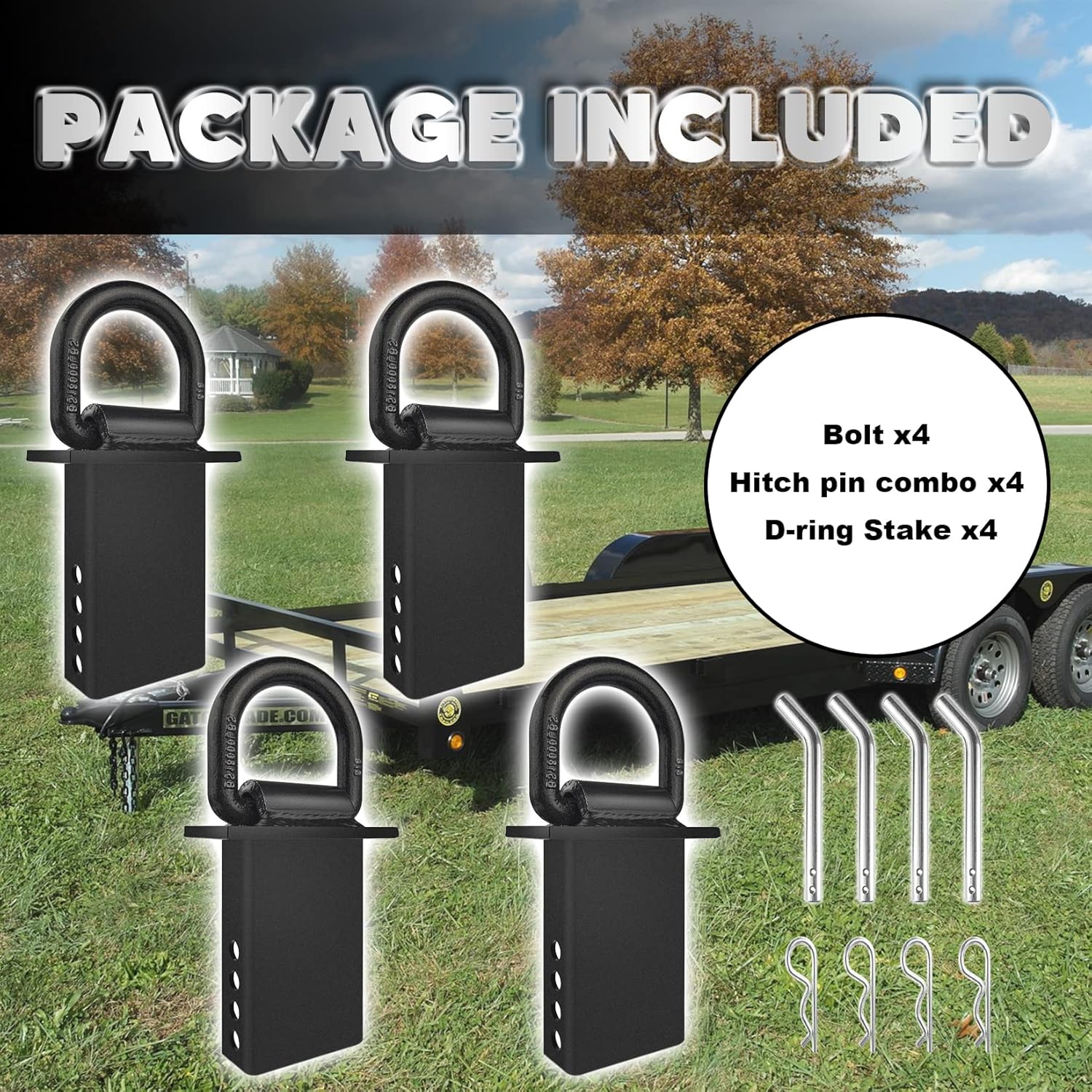 Stake Pocket D Rings 4Pcs 18000lbs Heavy Duty Removable D-Ring Stake Pocket Tie Down for Utility Trailers and Flatbeds with Hitch Pin, Removable Tie Down Utility for Flatbed Cargo Trucks, Black - Image 5