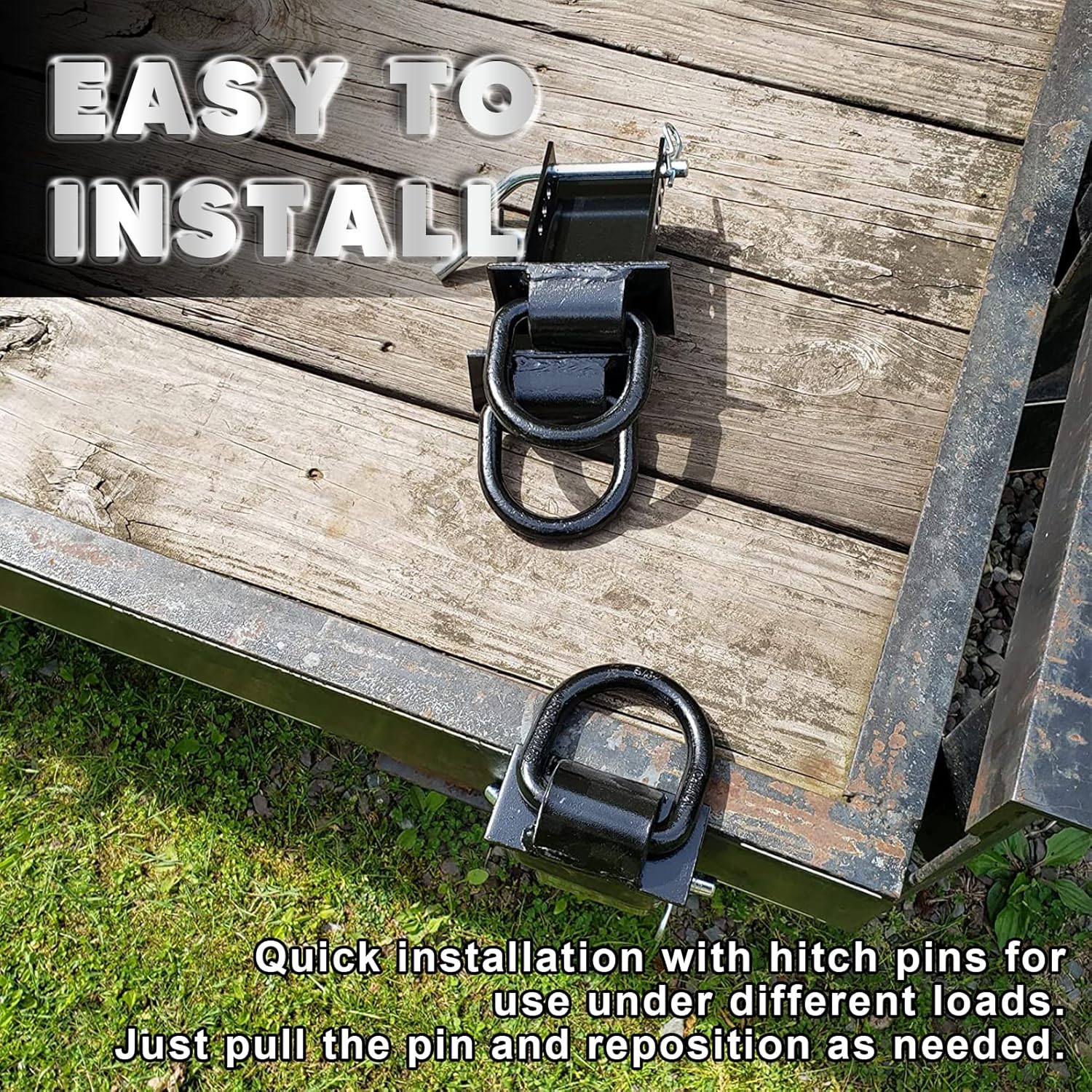 Stake Pocket D Rings 4Pcs 18000lbs Heavy Duty Removable D-Ring Stake Pocket Tie Down for Utility Trailers and Flatbeds with Hitch Pin, Removable Tie Down Utility for Flatbed Cargo Trucks, Black - Image 6