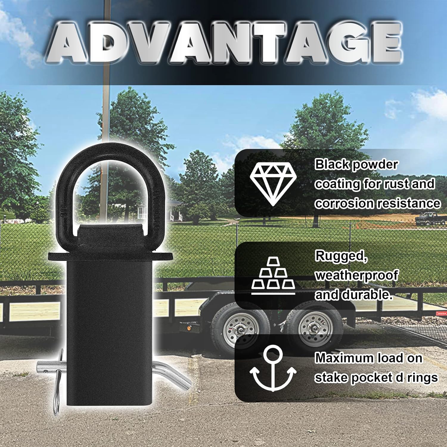 Stake Pocket D Rings 4Pcs 18000lbs Heavy Duty Removable D-Ring Stake Pocket Tie Down for Utility Trailers and Flatbeds with Hitch Pin, Removable Tie Down Utility for Flatbed Cargo Trucks, Black - Image 7