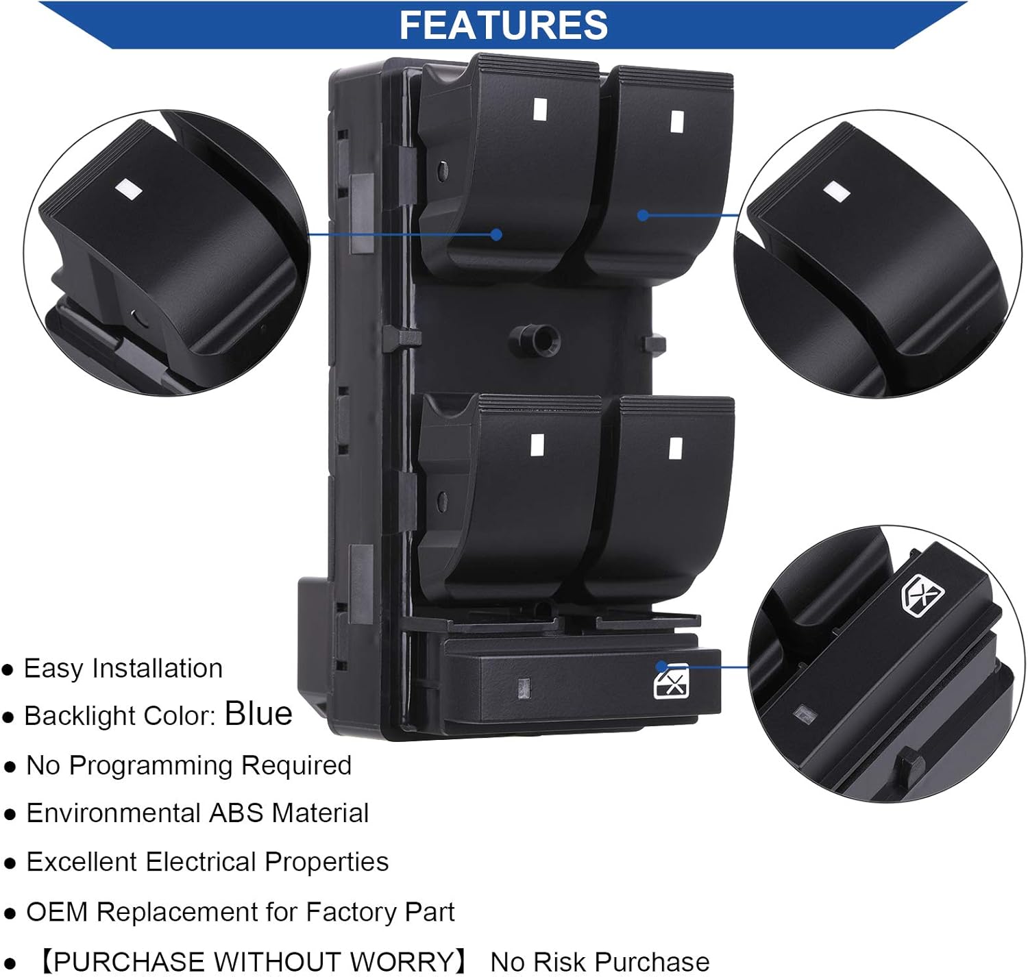 Driver Side Power Master Window Switch, Compatible with Chevy Silverado/Chevrolet Traverse/HHR/2007-2013 GMC Sierra/Yukon/Buick Enclave Replace OE 20945129 25789692 - Image 5