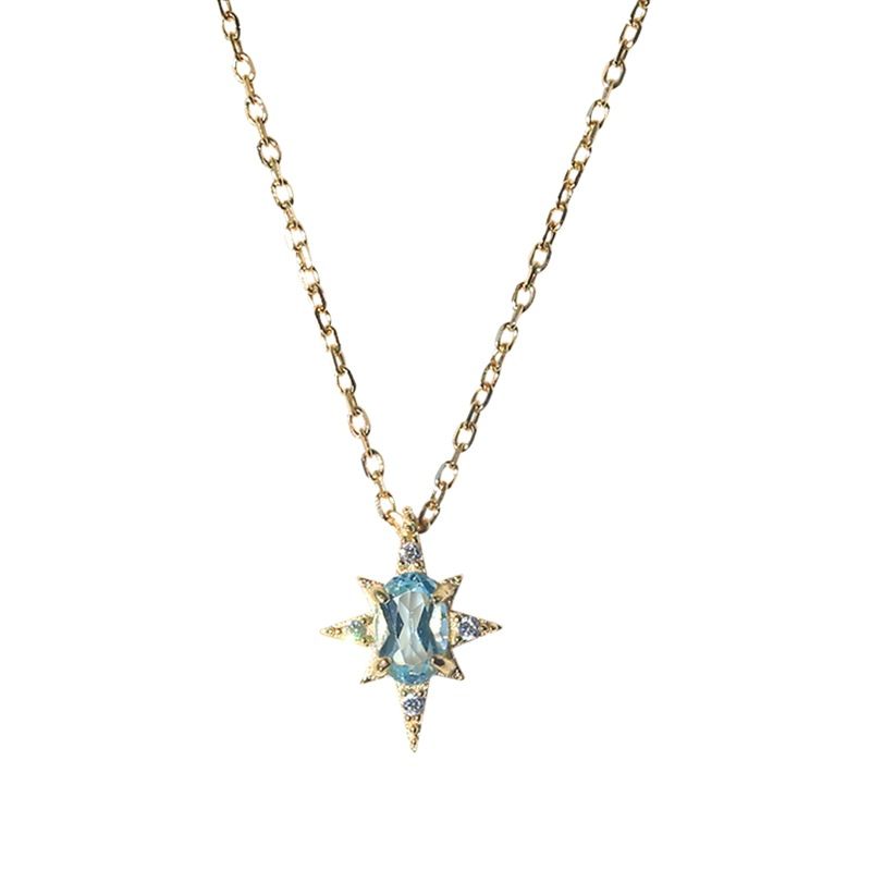 S925 Sterling Silver Mini Pendant Necklace - 18K Gold Plated Sky Blue Zircon Charm Chain for Women - Delicate Fine Jewelry for Daily Wear - Gold 45cm - Image 1