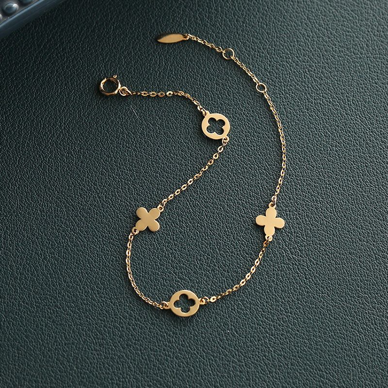 S925 Sterling Silver Floral Leaf Bracelet - 18K Gold Plated Minimalist Smooth Surface Chain for Women - Delicate Fine Jewelry for Daily Wear - Gold - Image 2