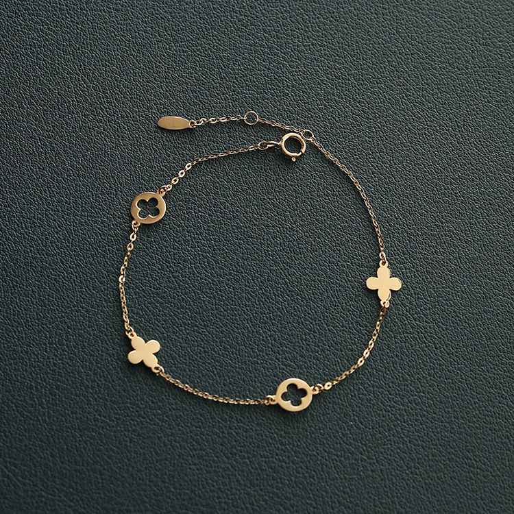 S925 Sterling Silver Floral Leaf Bracelet - 18K Gold Plated Minimalist Smooth Surface Chain for Women - Delicate Fine Jewelry for Daily Wear - Gold - Image 3