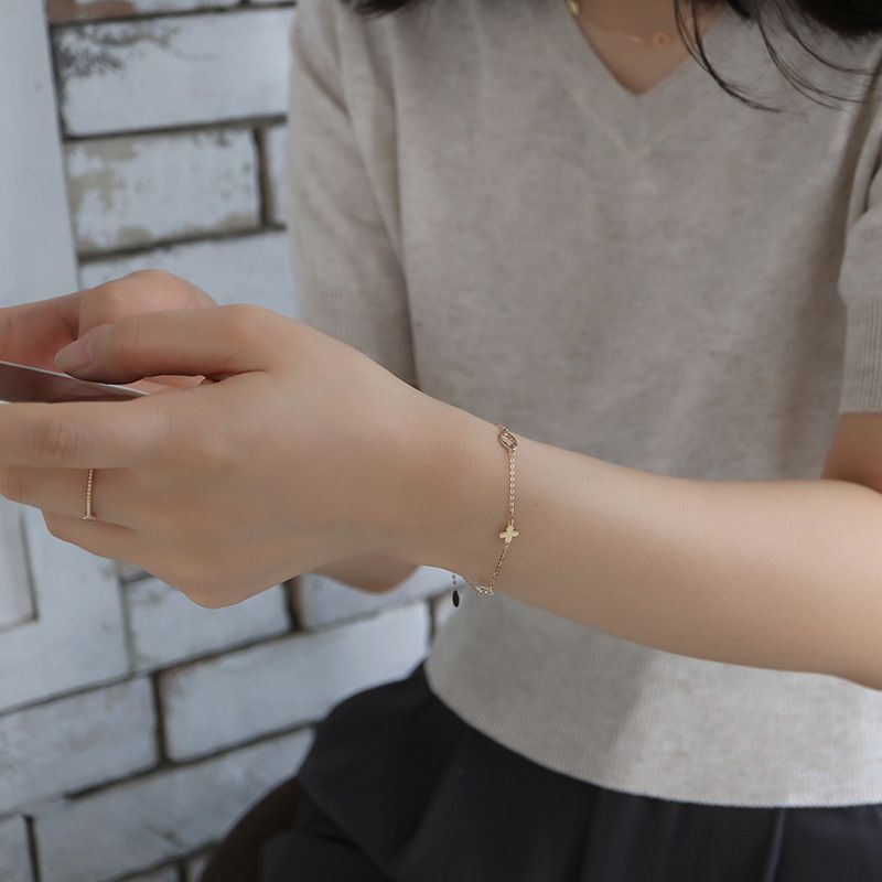S925 Sterling Silver Floral Leaf Bracelet - 18K Gold Plated Minimalist Smooth Surface Chain for Women - Delicate Fine Jewelry for Daily Wear - Gold - Image 4