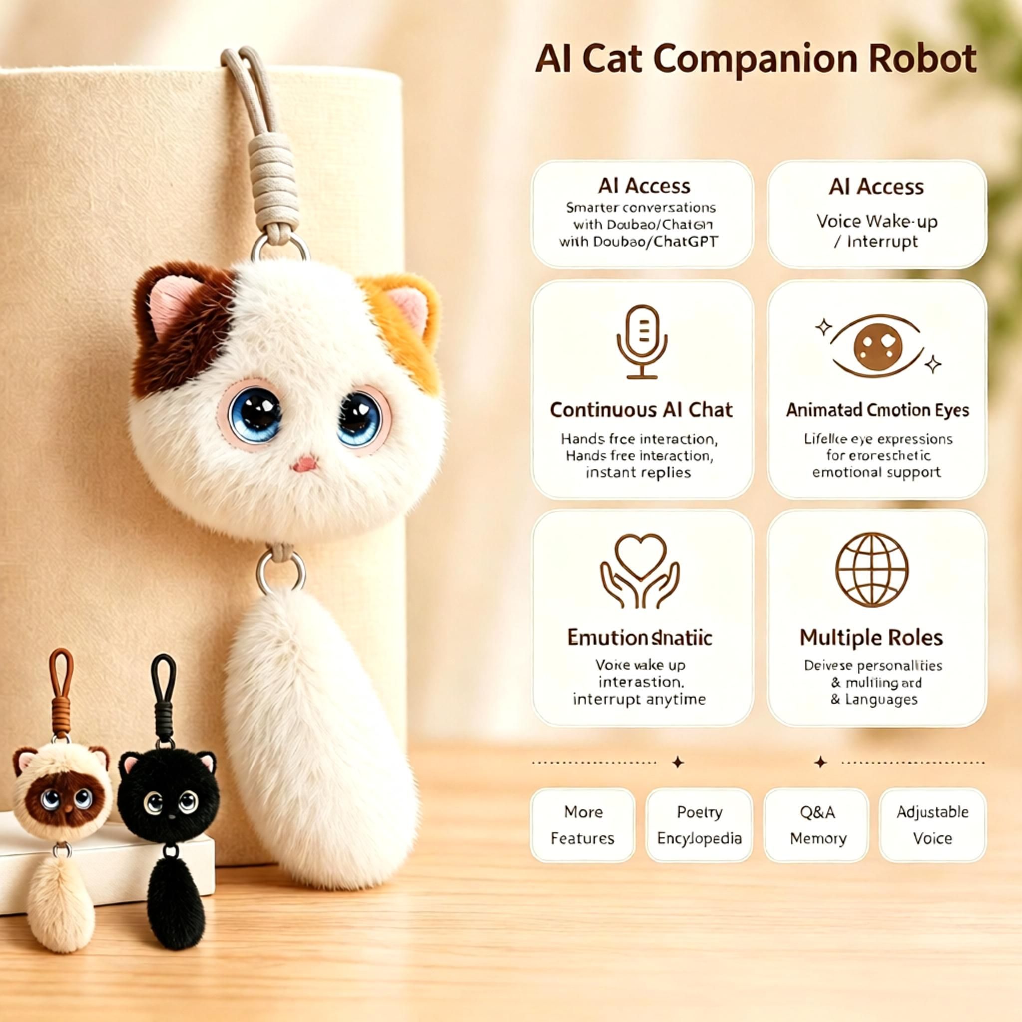 AI Cat Companion Robot - Interactive Emotional Support Pet with 40+ Languages Voice Cloning Long-term Memory - Touch Sensitive Smart Toy for Kids Adults - Siamese Cat - Image 6