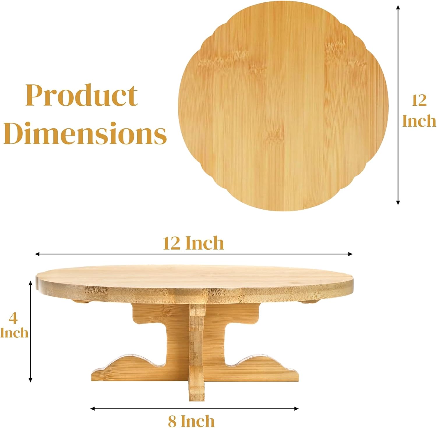 12 Inch Bamboo Cake Stand, One-Tier Wedding Cupcake Holder, Rustic Dessert Riser with Anti-Slip Pads, Pedestal Plate for Birthday, Tea Party, Baby Shower - Image 2