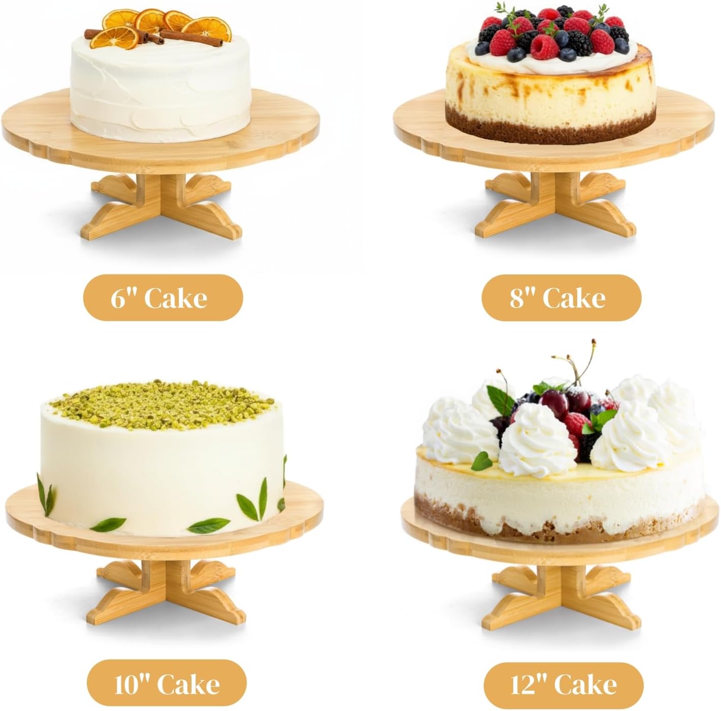 12 Inch Bamboo Cake Stand, One-Tier Wedding Cupcake Holder, Rustic Dessert Riser with Anti-Slip Pads, Pedestal Plate for Birthday, Tea Party, Baby Shower - Image 3