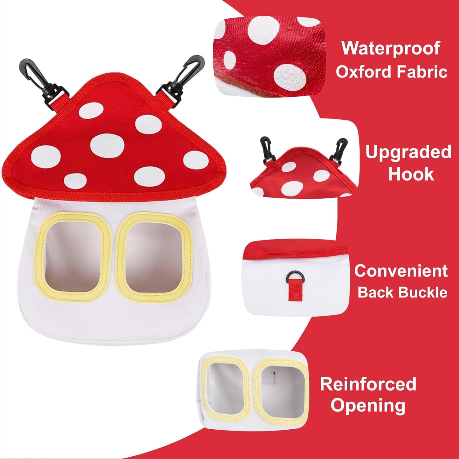 Bunny Hay Feeder Bag, Cute Mushroom Hanging Holder, Durable Dispenser with 600D Oxford Fabric for Guinea Pigs Chinchillas Hamster, Small Animal Cage Accessories - Image 4