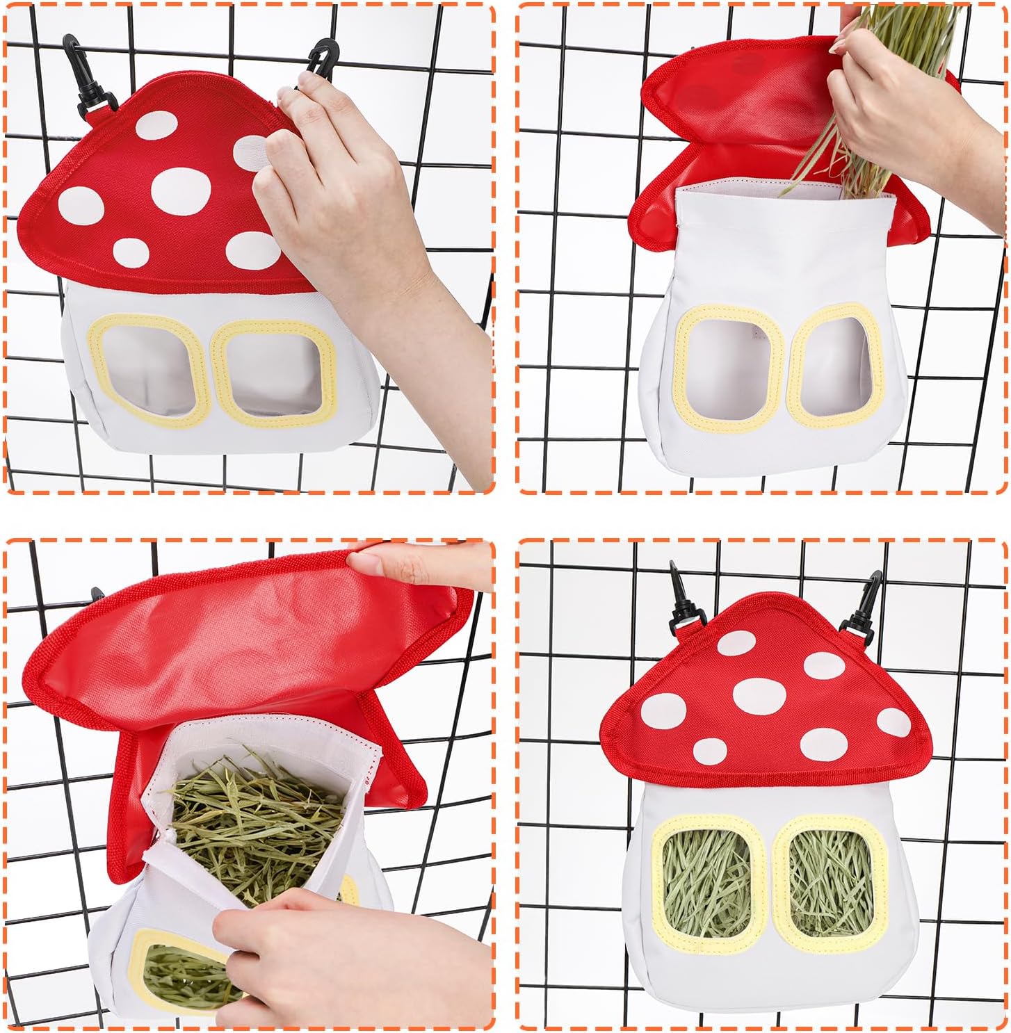 Bunny Hay Feeder Bag, Cute Mushroom Hanging Holder, Durable Dispenser with 600D Oxford Fabric for Guinea Pigs Chinchillas Hamster, Small Animal Cage Accessories - Image 5
