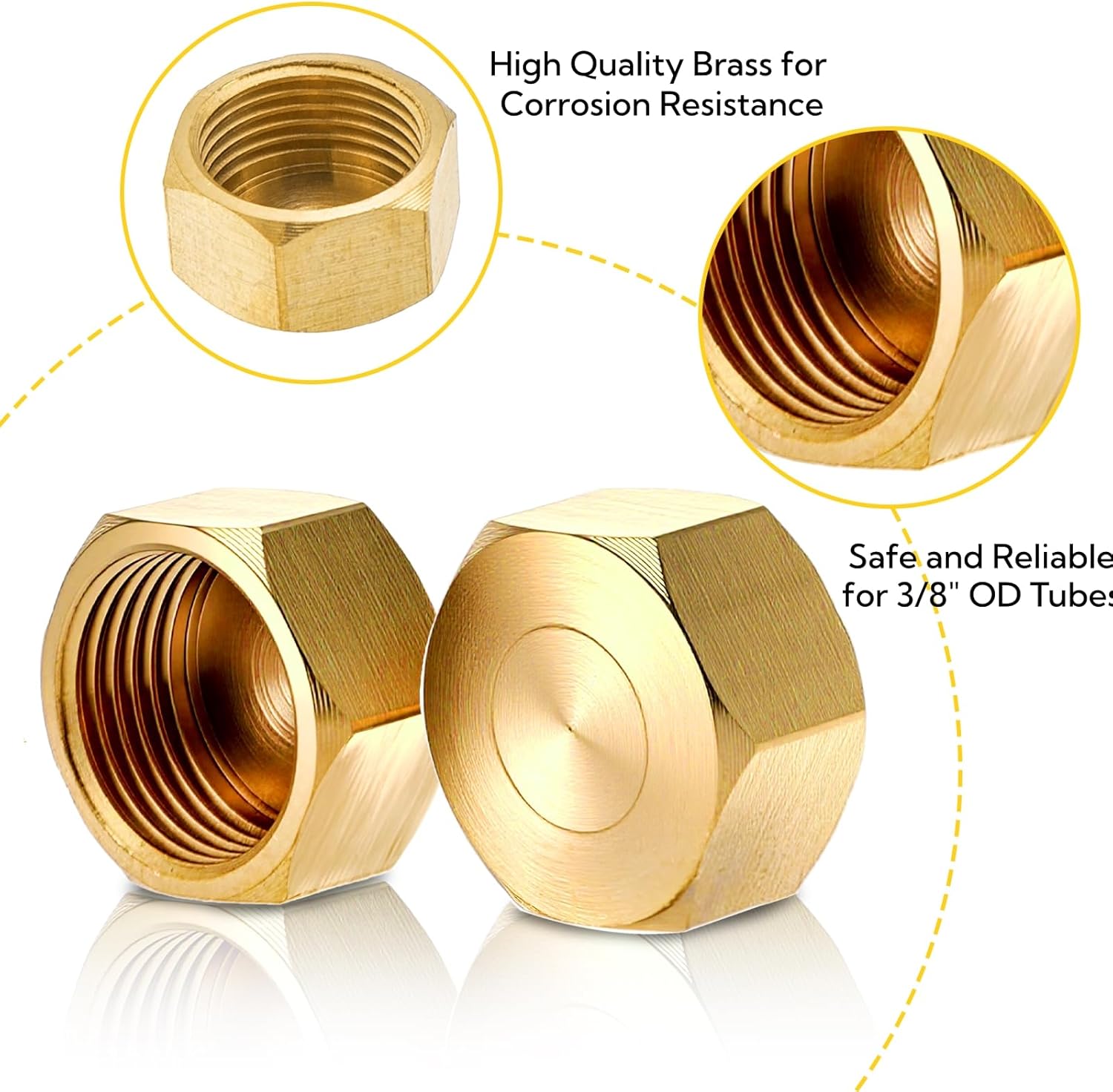 100 Pack Brass Compression Cap, Stop Value Caps, Drain Pipe Fittings for Hose Connector Nozzle Joints Outdoor Garden Water Air Line - Image 3