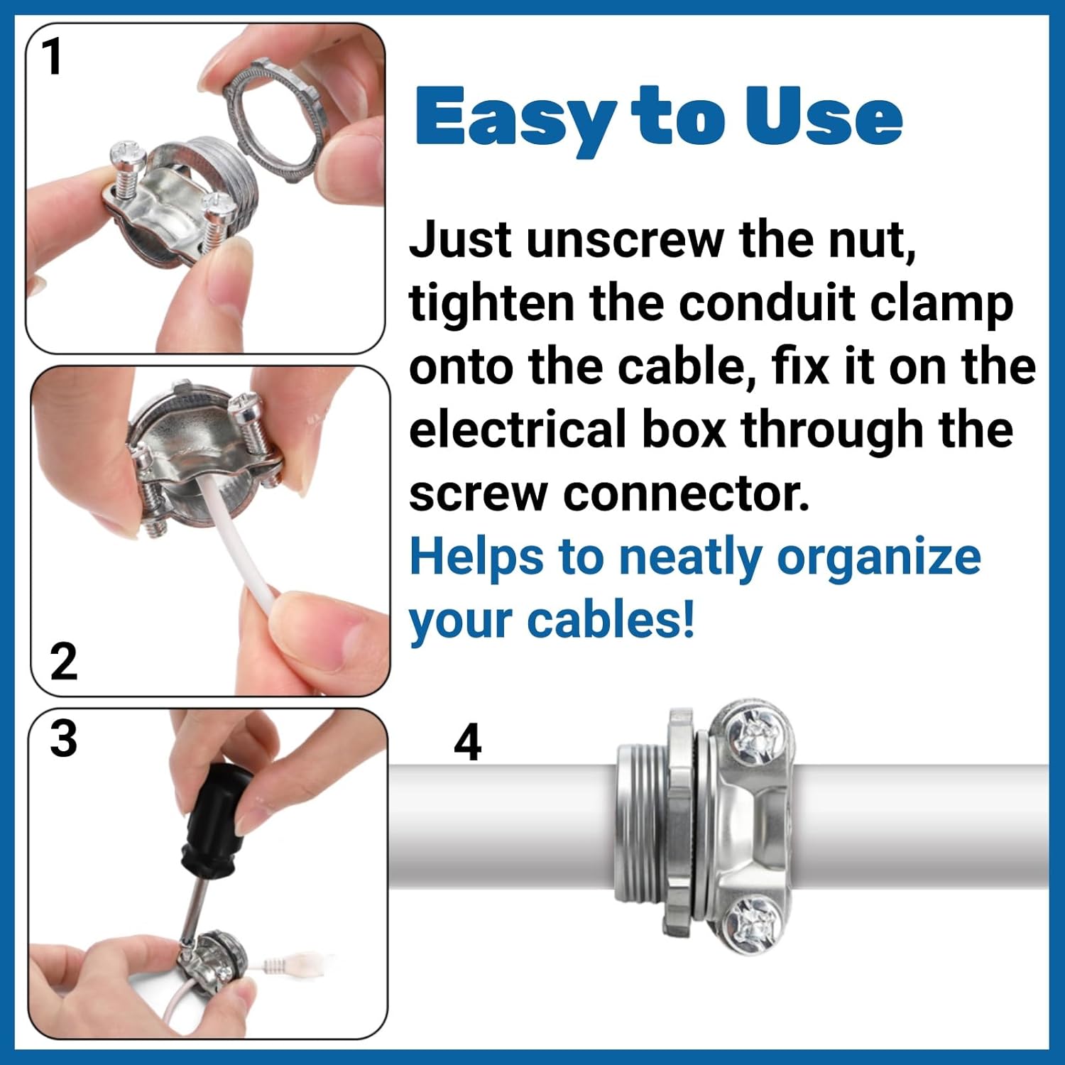 50 Pack 1/2 Inch Clamp Type Cable Connectors, Zinc Alloy and Steel Electrical Conduit Fittings for NM Cable, Rust Resistant Non-Metallic Wire Clamps to Protect Cables, Silver - Image 3