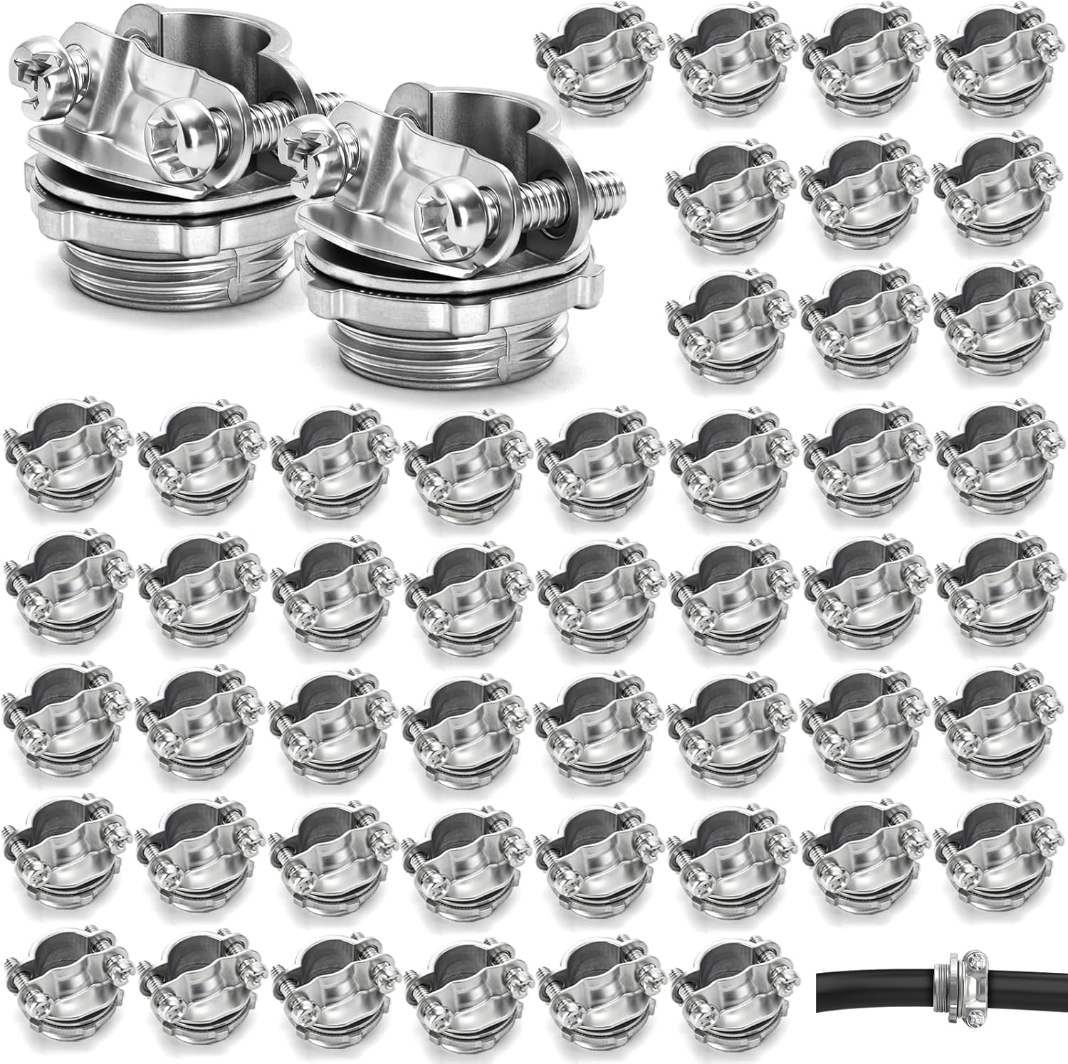 50 Pack 1/2 Inch Clamp Type Cable Connectors, Zinc Alloy and Steel Electrical Conduit Fittings for NM Cable, Rust Resistant Non-Metallic Wire Clamps to Protect Cables, Silver - Image 8