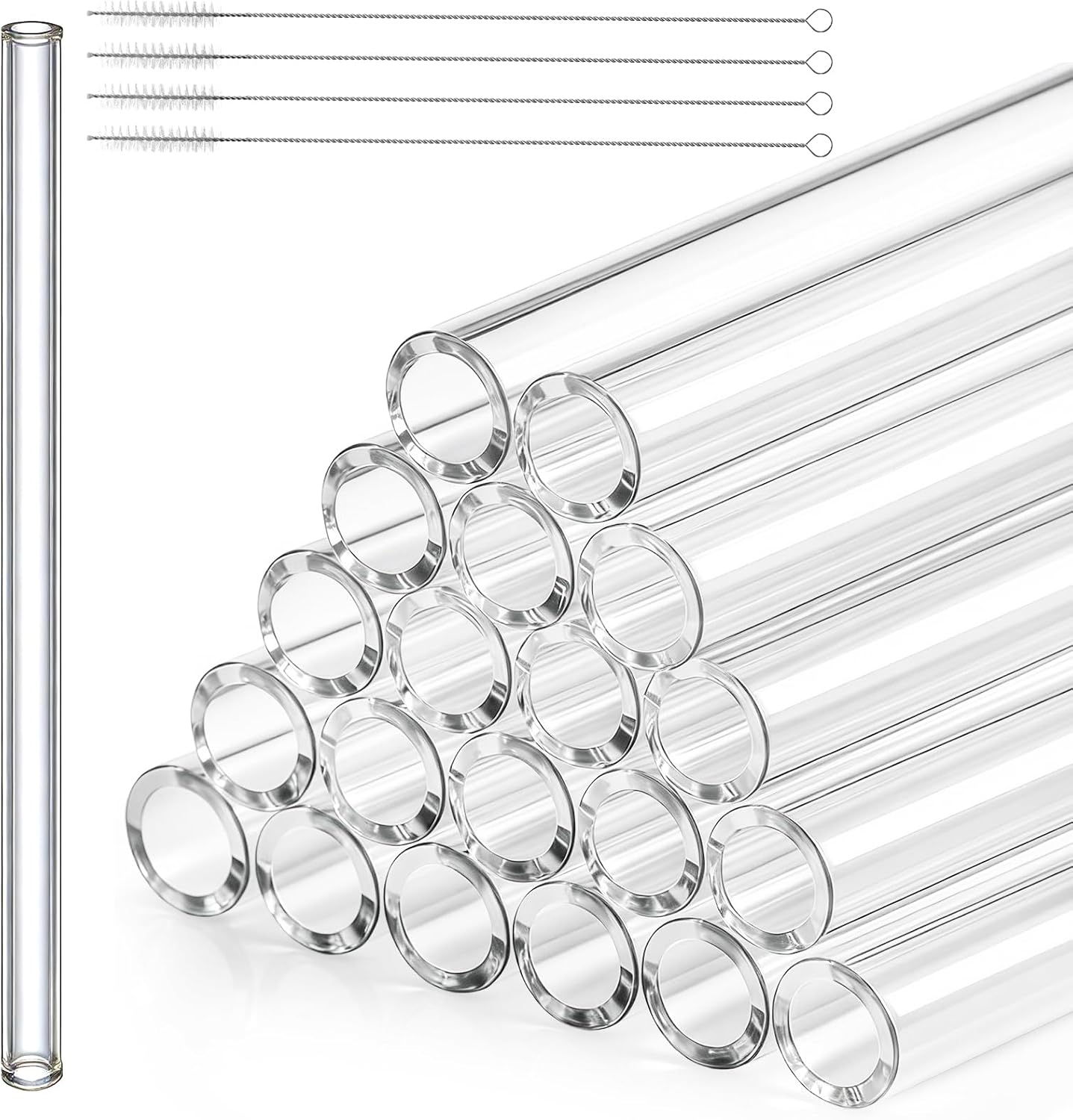 20 Pieces 12 In Glass Blowing Tubes, 12mm OD 8mm ID 2mm Thick Wall Borosilicate Pipe, Clear glass Bubble Tubing with 4 Cleaning Brush for Laboratory Experiment Art DIY - Image 1