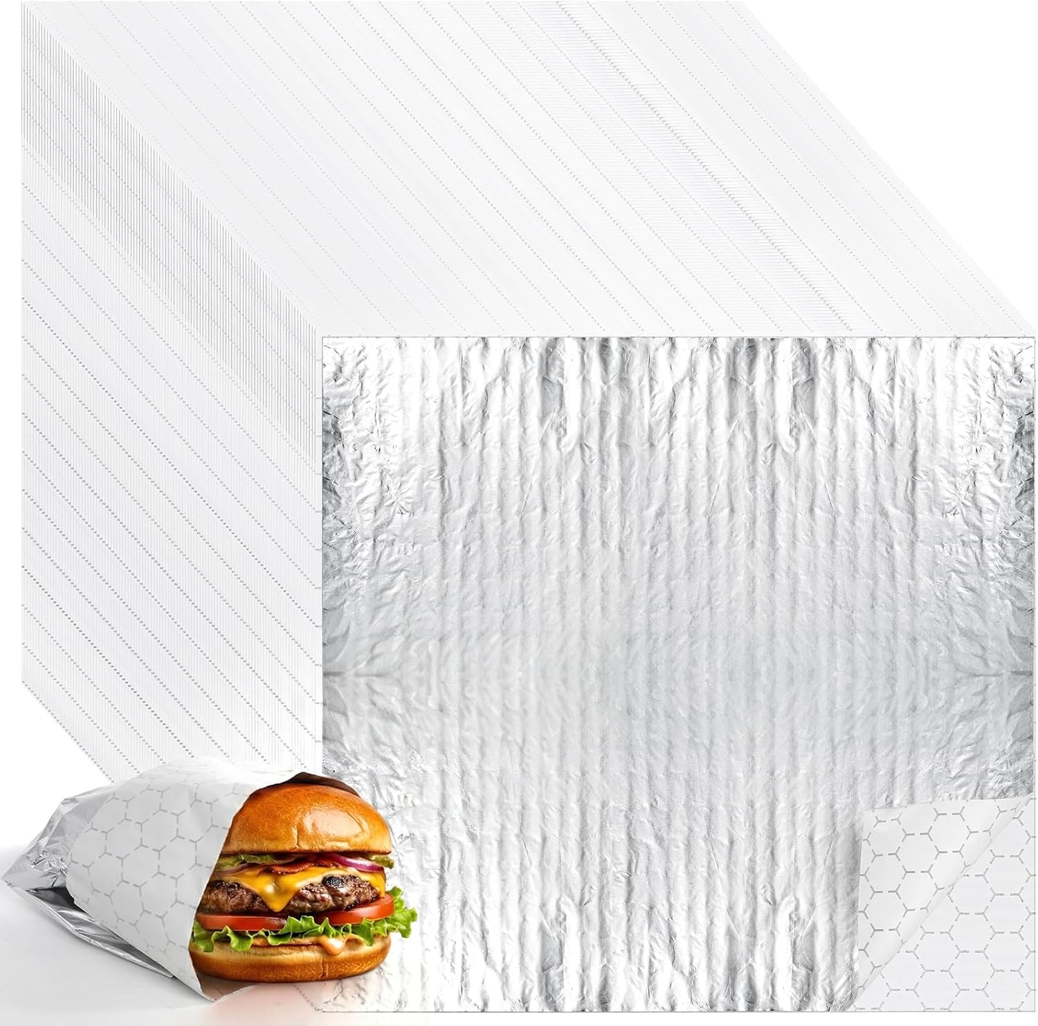200 Pack Insulated Foil Sandwich Wrap Sheets, 12