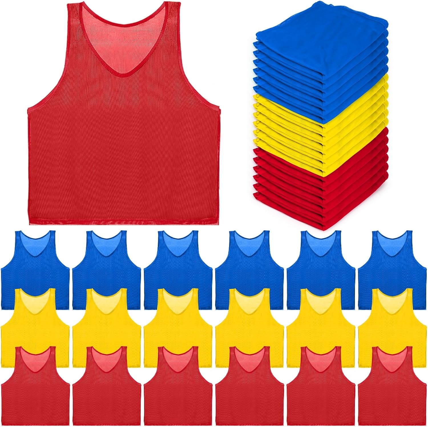 18 Pack Pinnies for Adults, Quick Dry Basketball Practice Jersey, Breathable Mesh Scrimmage Vest Youth Soccer Football Volleyball, 3 Colors - Image 1