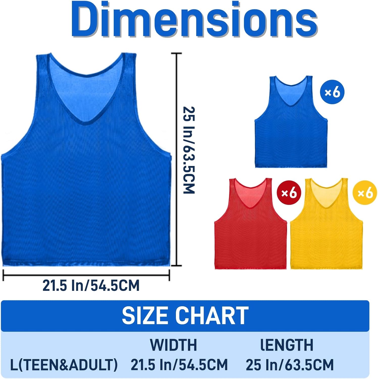 18 Pack Pinnies for Adults, Quick Dry Basketball Practice Jersey, Breathable Mesh Scrimmage Vest Youth Soccer Football Volleyball, 3 Colors - Image 2