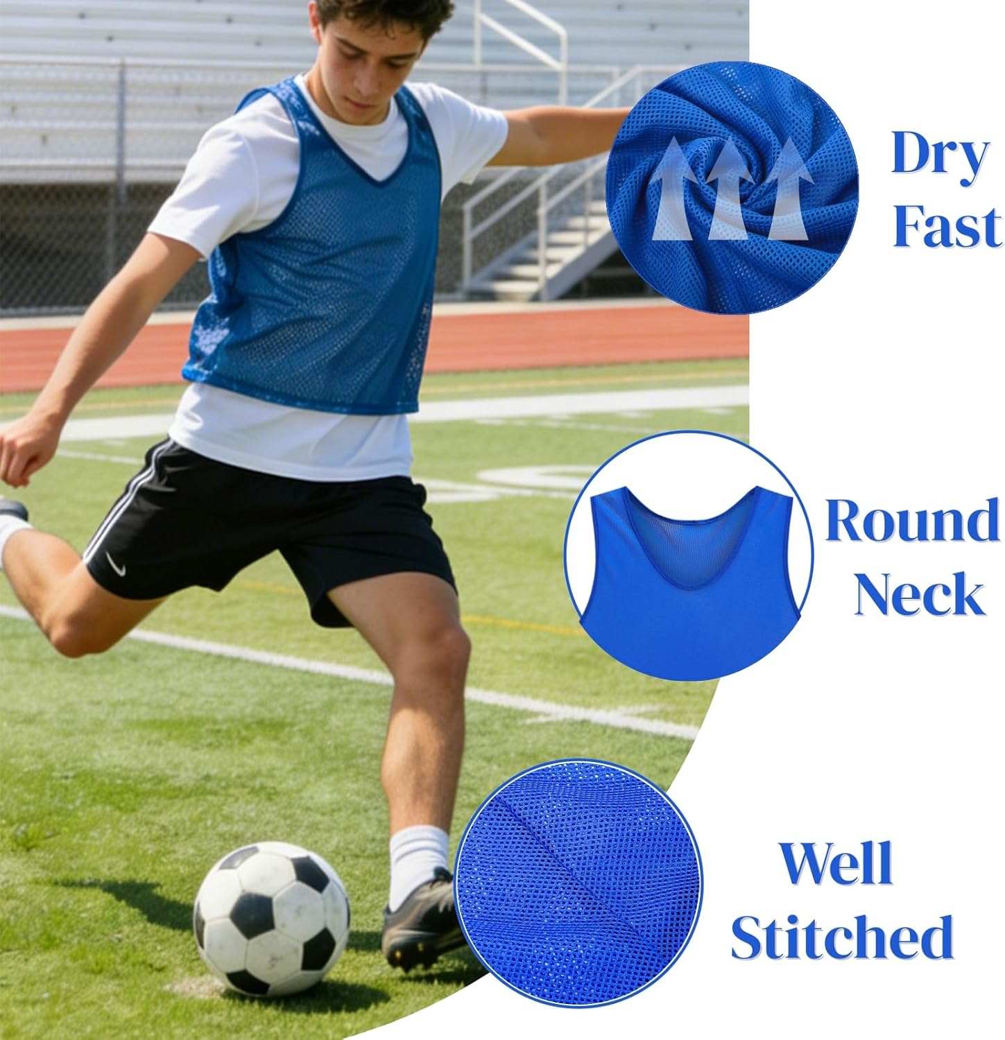 18 Pack Pinnies for Adults, Quick Dry Basketball Practice Jersey, Breathable Mesh Scrimmage Vest Youth Soccer Football Volleyball, 3 Colors - Image 3