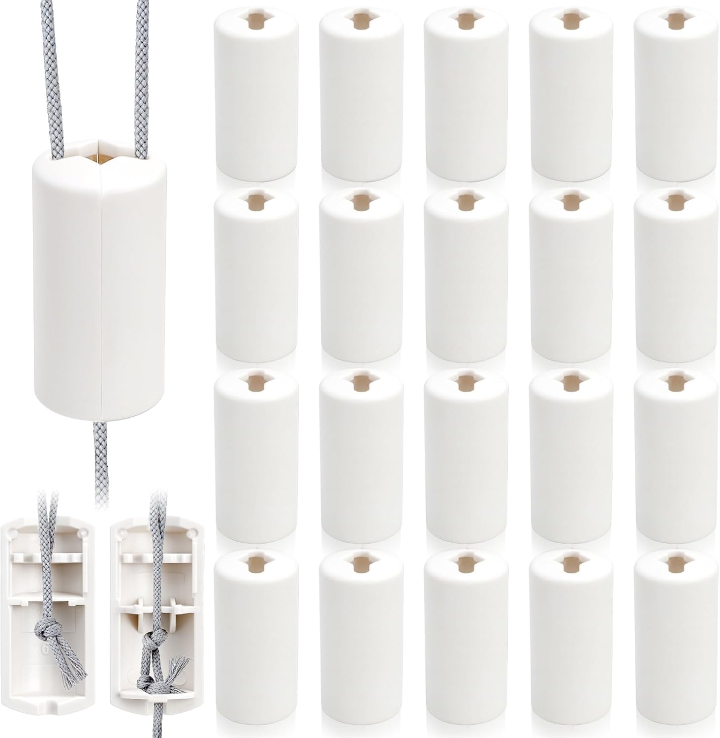 20 Packs Pull Cord Knobs for Window Blind, Safety Breakaway Condensers, White Cylinder Blind Tassels Pendant, Decorative Drops End Home Office Roman Shades Accessories - Image 1