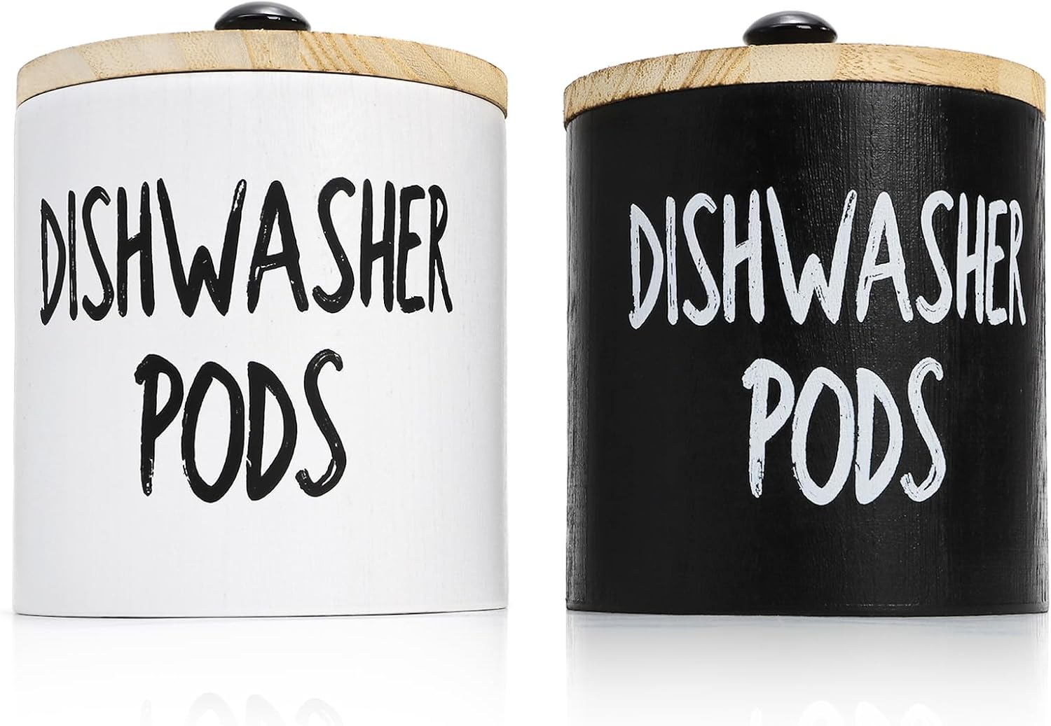 2 Pack Dishwasher Pod Container, Wood Tablet Holder with Lid, Round Laundry Pods Dispenser, Farmhouse Detergent Tin Organizer for Home Kitchen Cabinet Decor, Holds 25 pods - Image 4