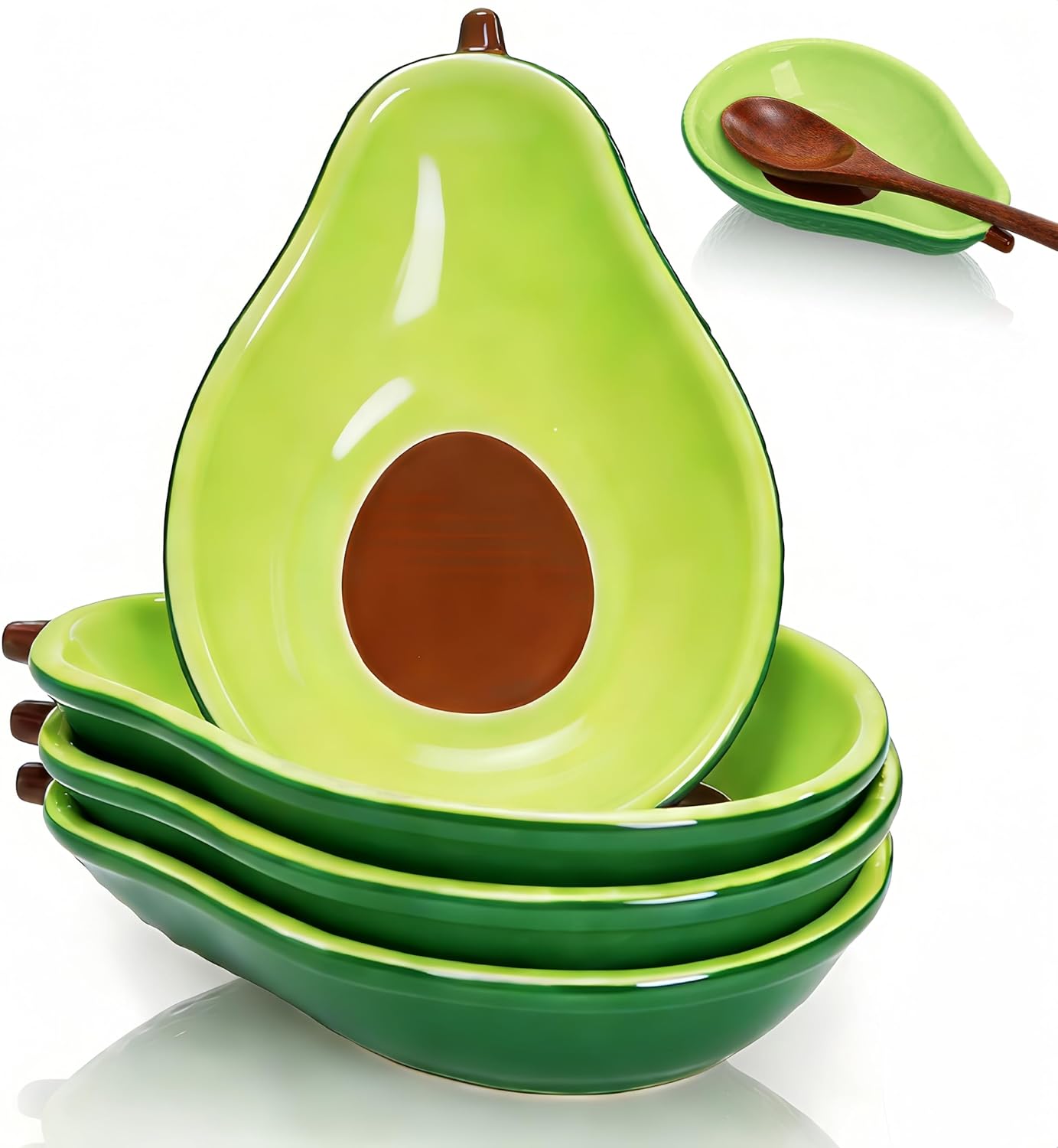 4 Pack Avocado Spoon Rest for Stove Top, 6.5 Inch Cute Ceramic Holder, Heat-Resistant Kitchen Counter Ladle Spoonrest, Large Cooking Utensil Dish Spatula, Tongs, Housewarming Gifts - Image 1