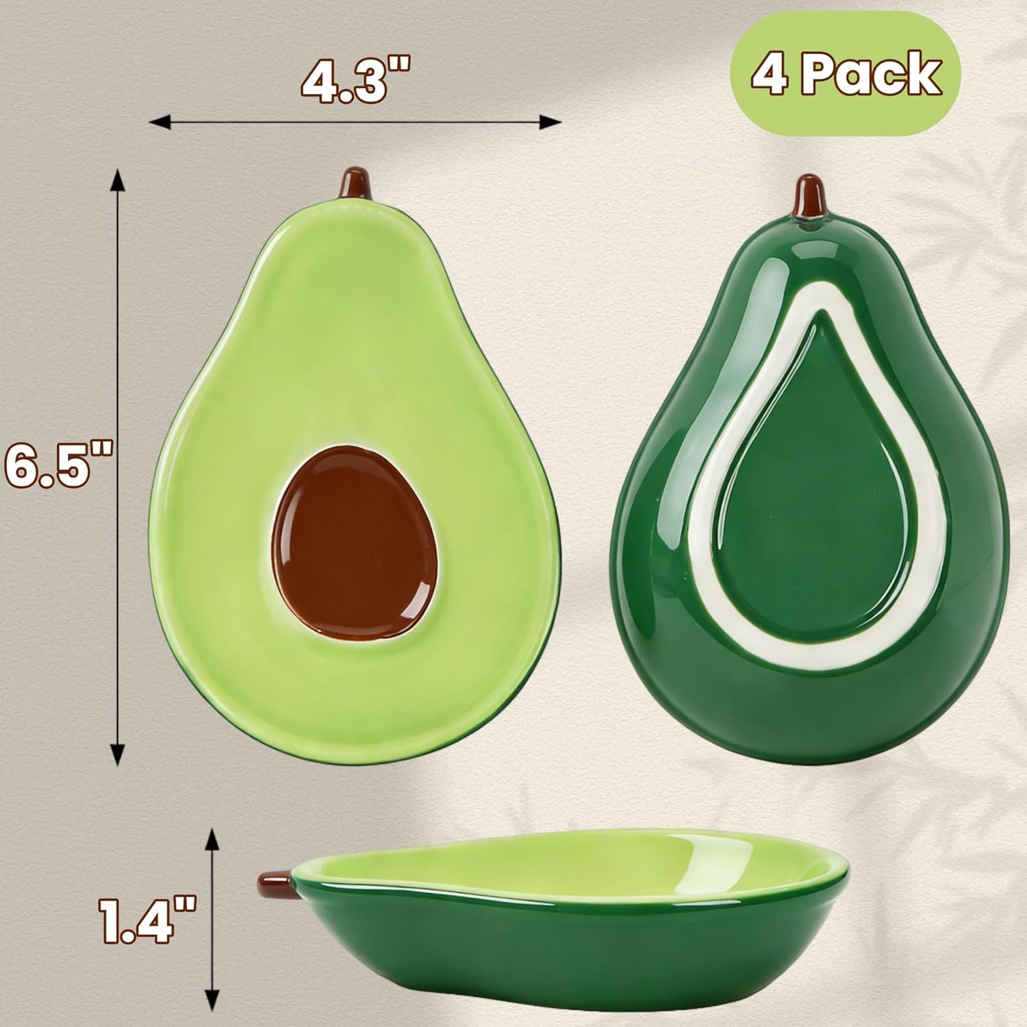 4 Pack Avocado Spoon Rest for Stove Top, 6.5 Inch Cute Ceramic Holder, Heat-Resistant Kitchen Counter Ladle Spoonrest, Large Cooking Utensil Dish Spatula, Tongs, Housewarming Gifts - Image 2