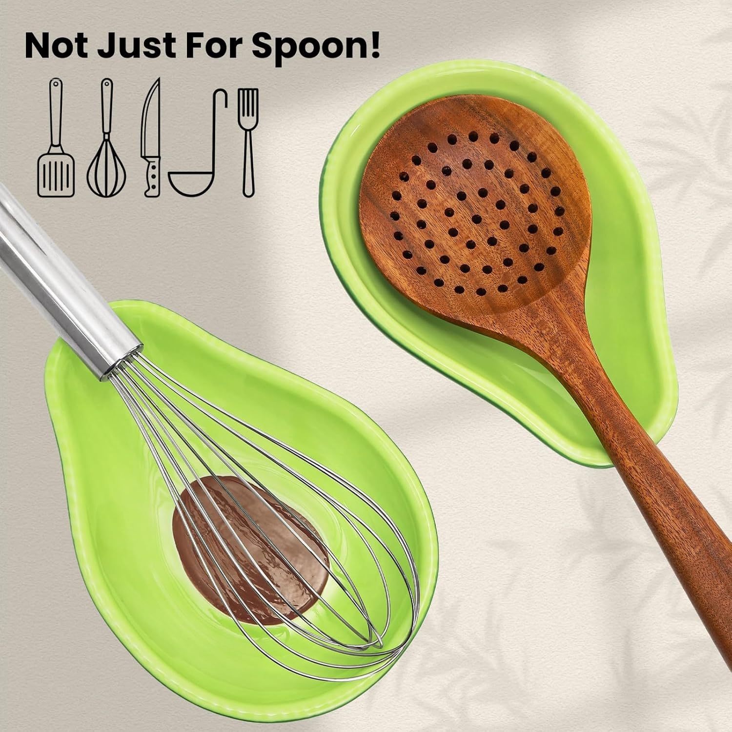 4 Pack Avocado Spoon Rest for Stove Top, 6.5 Inch Cute Ceramic Holder, Heat-Resistant Kitchen Counter Ladle Spoonrest, Large Cooking Utensil Dish Spatula, Tongs, Housewarming Gifts - Image 3