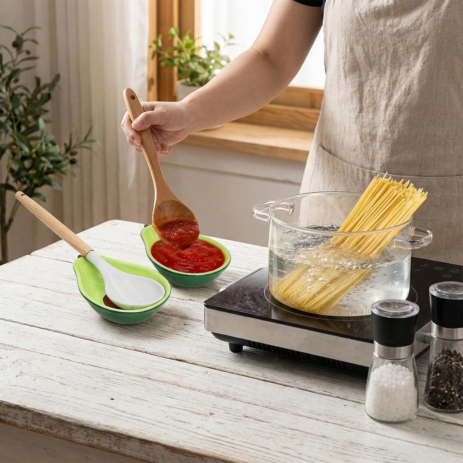 4 Pack Avocado Spoon Rest for Stove Top, 6.5 Inch Cute Ceramic Holder, Heat-Resistant Kitchen Counter Ladle Spoonrest, Large Cooking Utensil Dish Spatula, Tongs, Housewarming Gifts - Image 6
