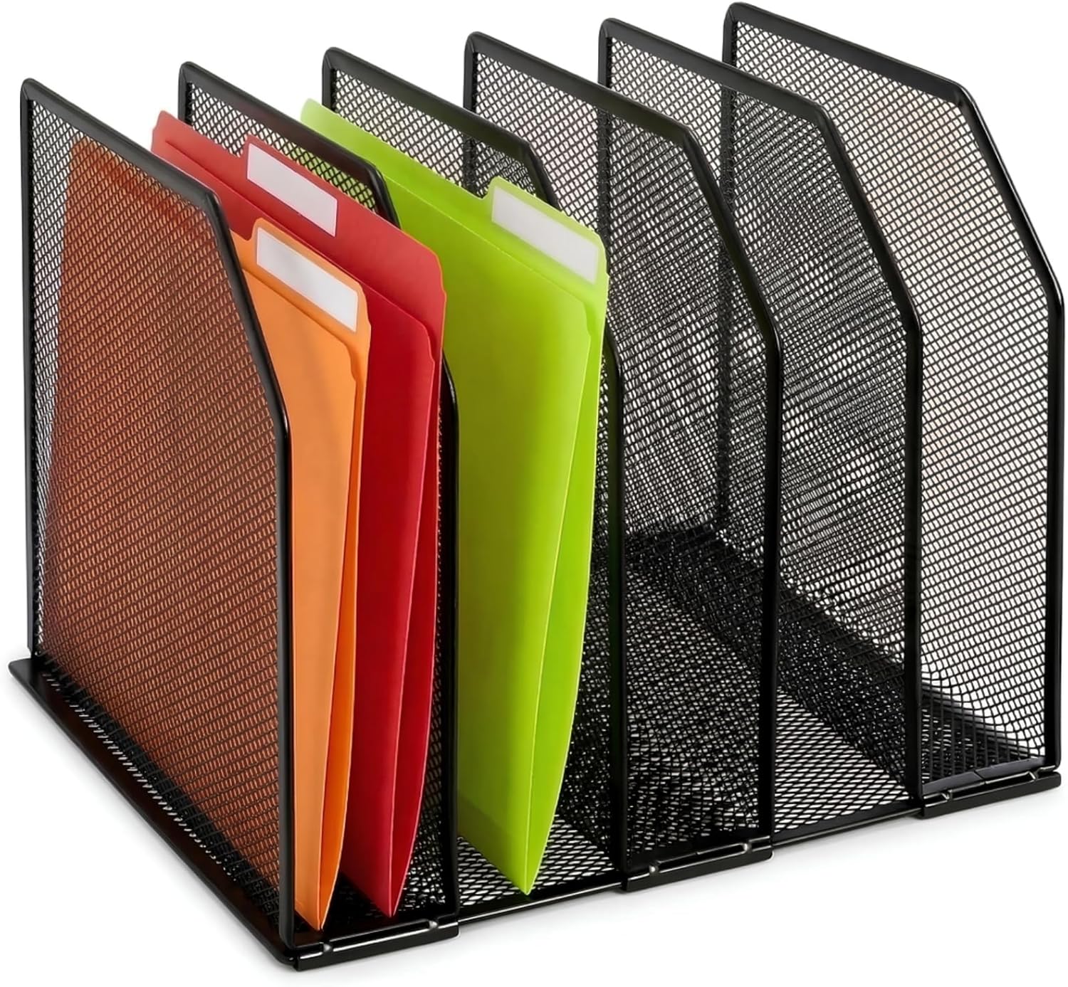 Adjustable Desk File Organizer, 5 Sections Upright Desktop Standing Wire Mesh Paper Divider, Sturdy Metal Folder Sorter for Office Supplies - Image 1