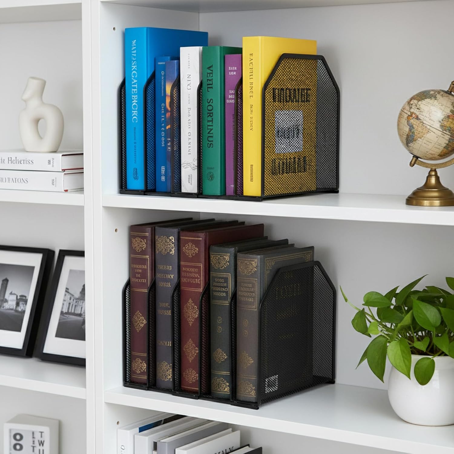Adjustable Desk File Organizer, 5 Sections Upright Desktop Standing Wire Mesh Paper Divider, Sturdy Metal Folder Sorter for Office Supplies - Image 7