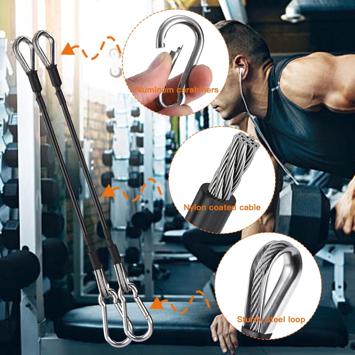 2PCS Gym Cable Extension,Replacement Machine Accessories,Cable Pulley Attachments for -Thick 5mm(0.2inch) Heavy Duty Steel Wire Rope Home Cable, Leg Extensions  10 inch (2PCS) - Image 2