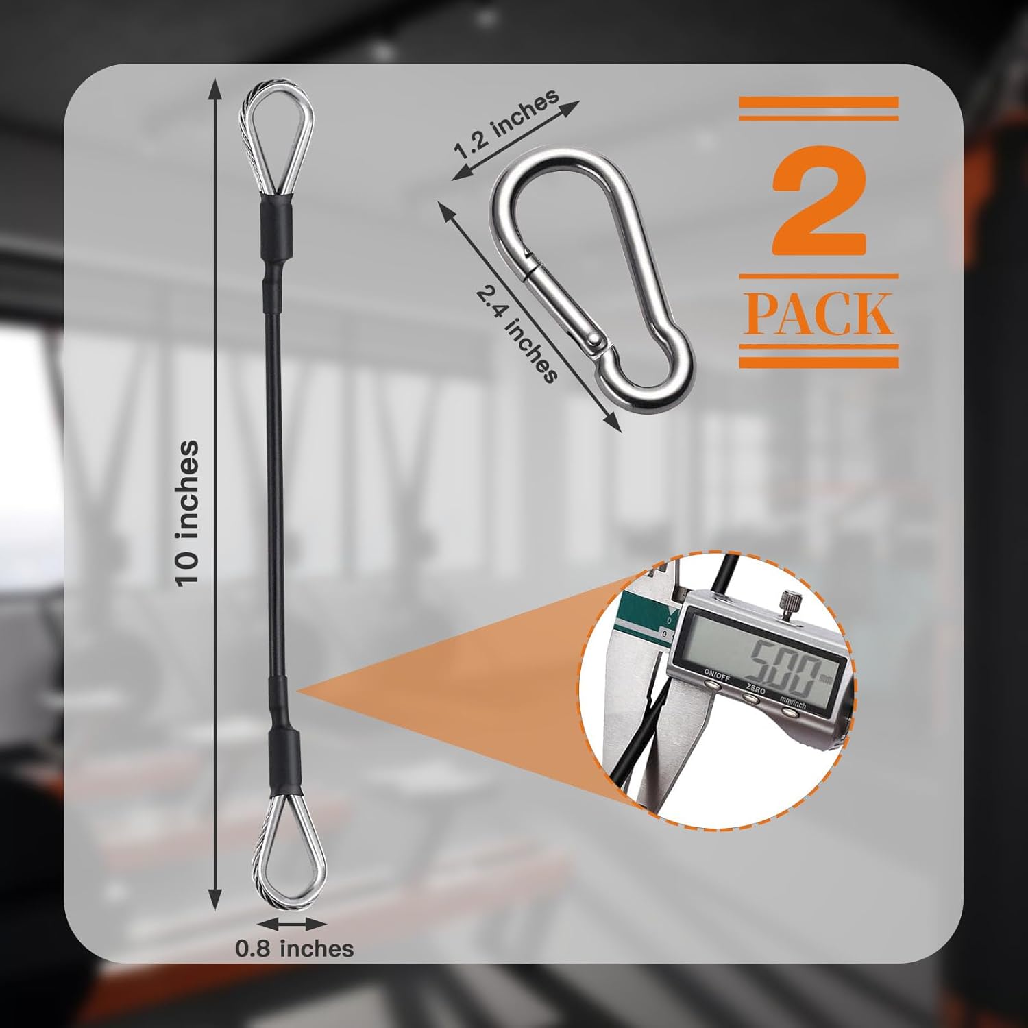 2PCS Gym Cable Extension,Replacement Machine Accessories,Cable Pulley Attachments for -Thick 5mm(0.2inch) Heavy Duty Steel Wire Rope Home Cable, Leg Extensions  10 inch (2PCS) - Image 3