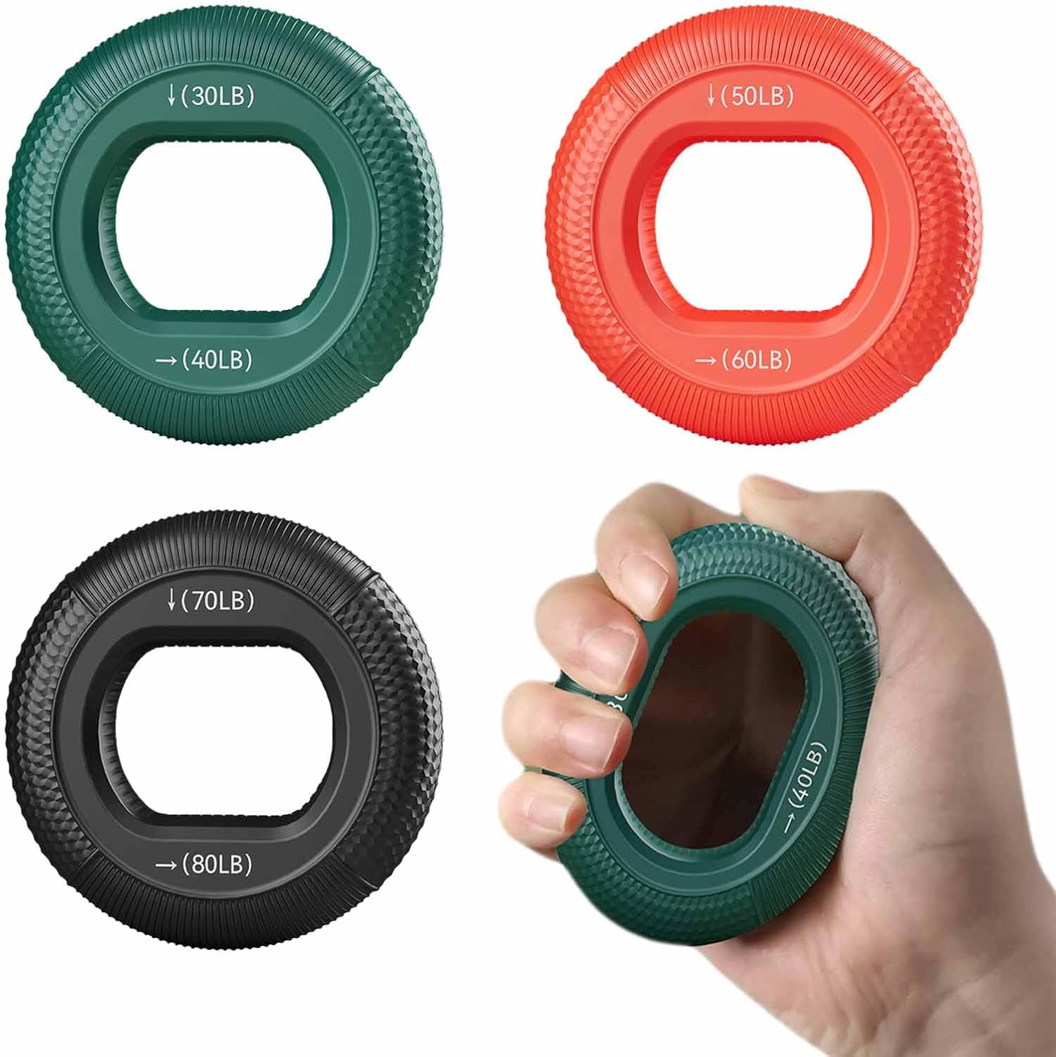 Grip Strength Trainer (30-80lbs) - 6 Resistance Levels, 3PCS Silicone Hand Strengthener Rings for Rock Climbing, Athletes, Finger Workout & Stress Relief Double Force Design 3 colors - Image 1