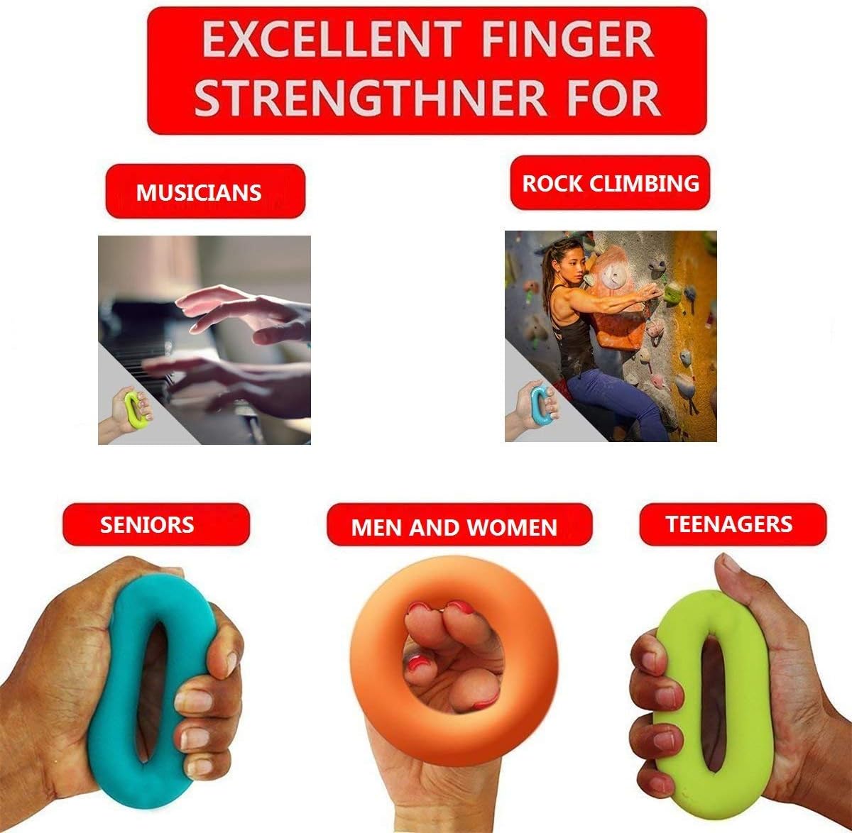 Grip Strength Trainer,Hand Strengthener,Forearm Workout - Trainer Silicone Rings for Rock Climbing, Athletes & Stress Relief Rehabilitation, 3 Resistance Levels(3 PCS) - Image 2
