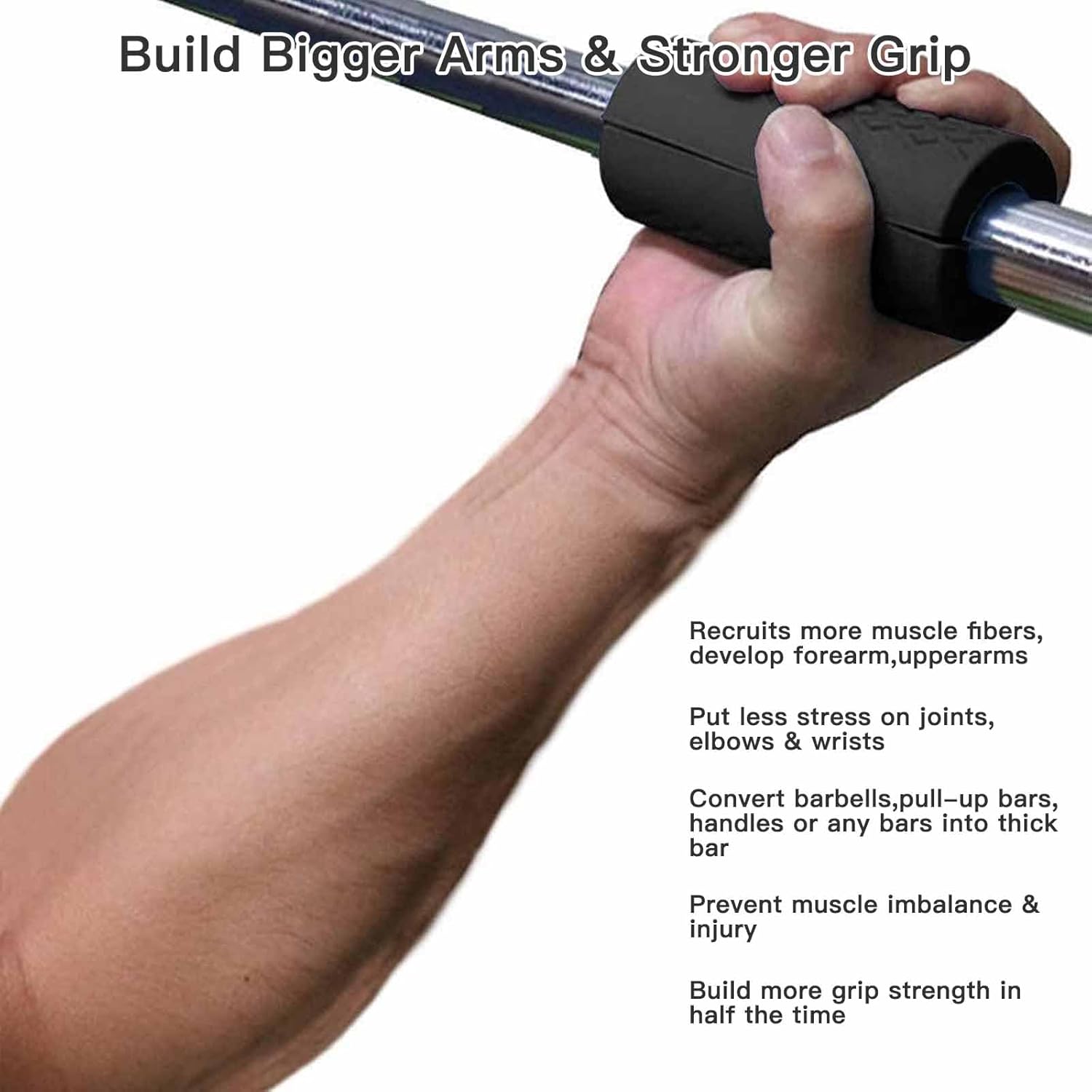 Thick Dumbbell & Barbell Grips for Weightlifting - High-Density Silicone Rubber, Non-Slip Gym Muscle Growth, Hand Stress Relief, Arm Blaster Adapter (1 Pair) Black - Image 4