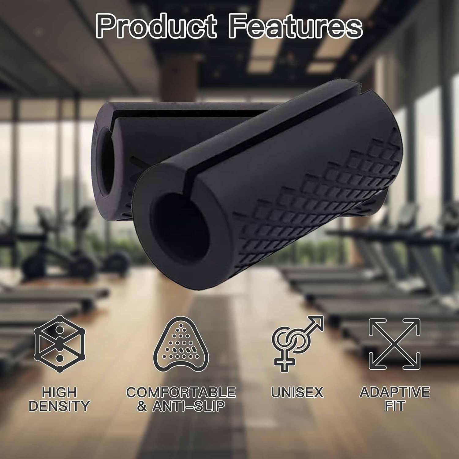 Thick Dumbbell & Barbell Grips for Weightlifting - High-Density Silicone Rubber, Non-Slip Gym Muscle Growth, Hand Stress Relief, Arm Blaster Adapter (1 Pair) Black - Image 5