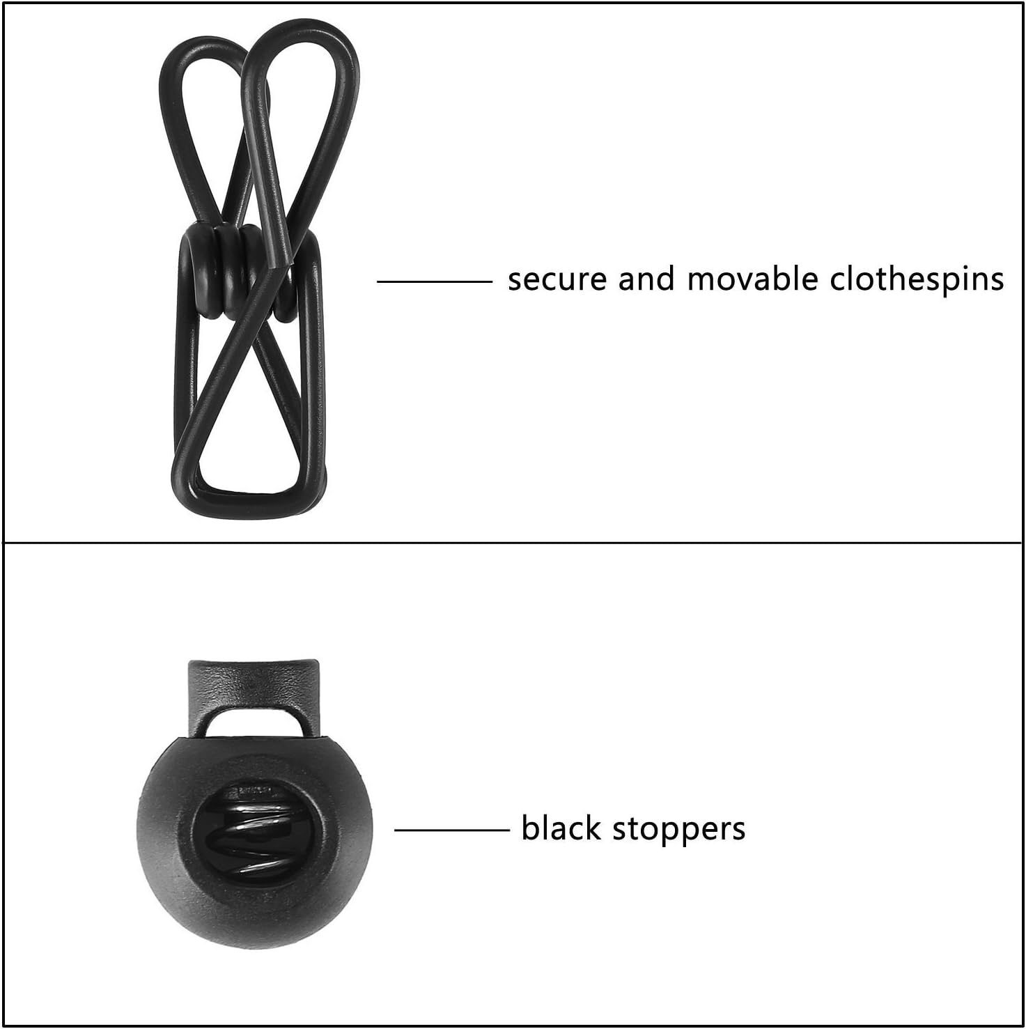 Portable Travel Clothesline, Adjustable Elastic Camping Retractable Clothesline with 12pcs Clips for Outdoor and Indoor Use (Black) Black - Image 3