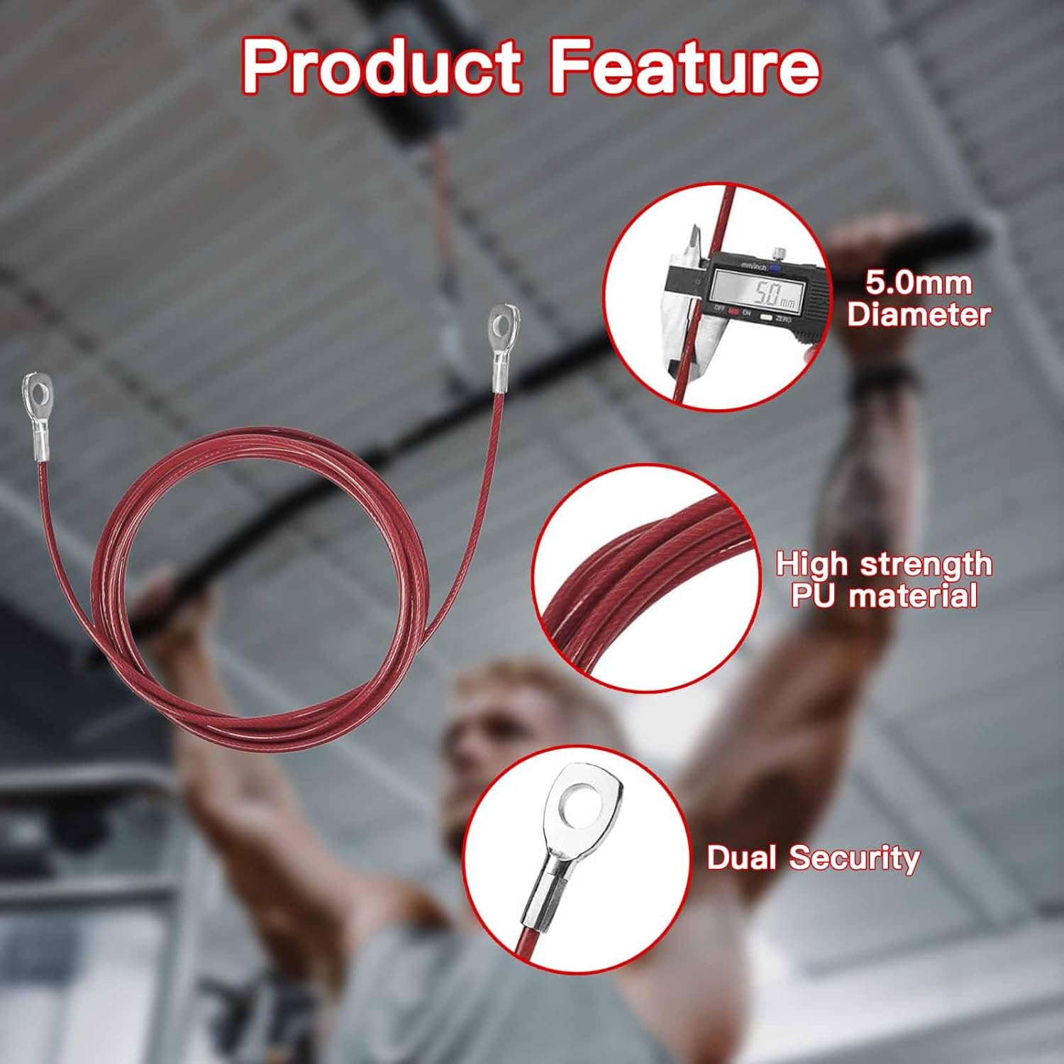 Replacement Cables for Home Gym, Fitness Pulley Cable, Weight Machine Cable -Thick 5mm(0.2inch) Heavy Duty Steel Wire Rope Gym  138'' - Image 2